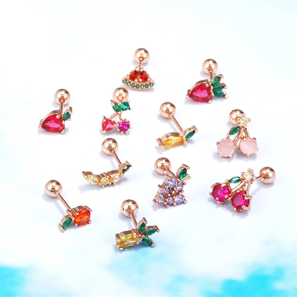 20G Cute Cartilage Stud Earrings - Fruit Design Piercing Jewelry for Women | EGD0001 | Perfect for Daily Wear, Parties & Gifts