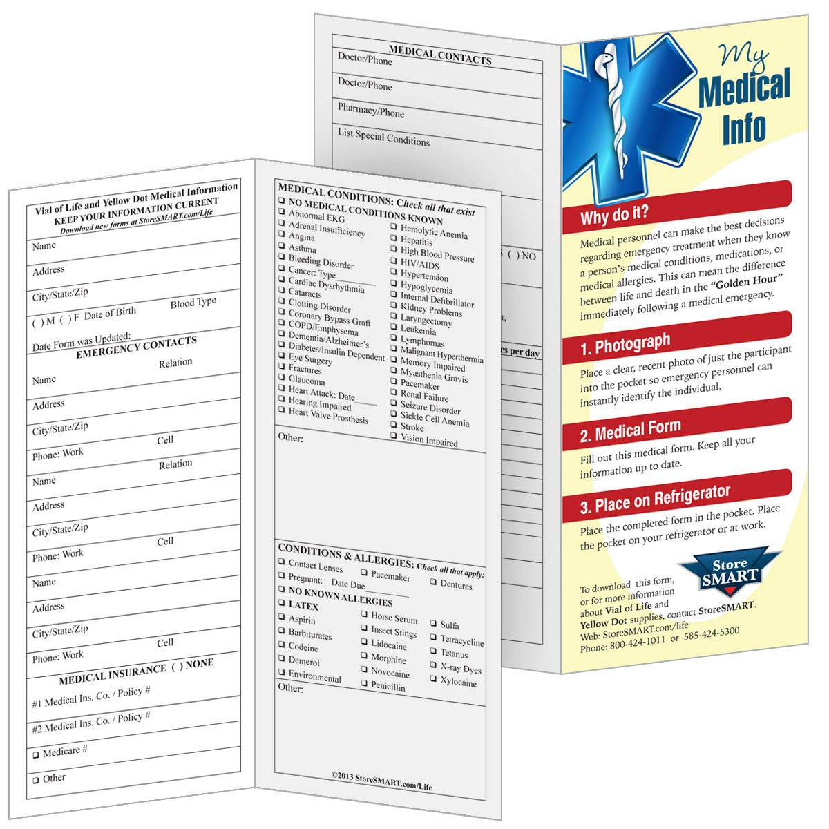 StoreSMART - 50-Pack Vial of Life Medical Information Pocket with Magnetic Back - Emergency Health ID for Refrigerator, Locker & Filing Cabinets - Perfect for Home, Office & School Safety Organization