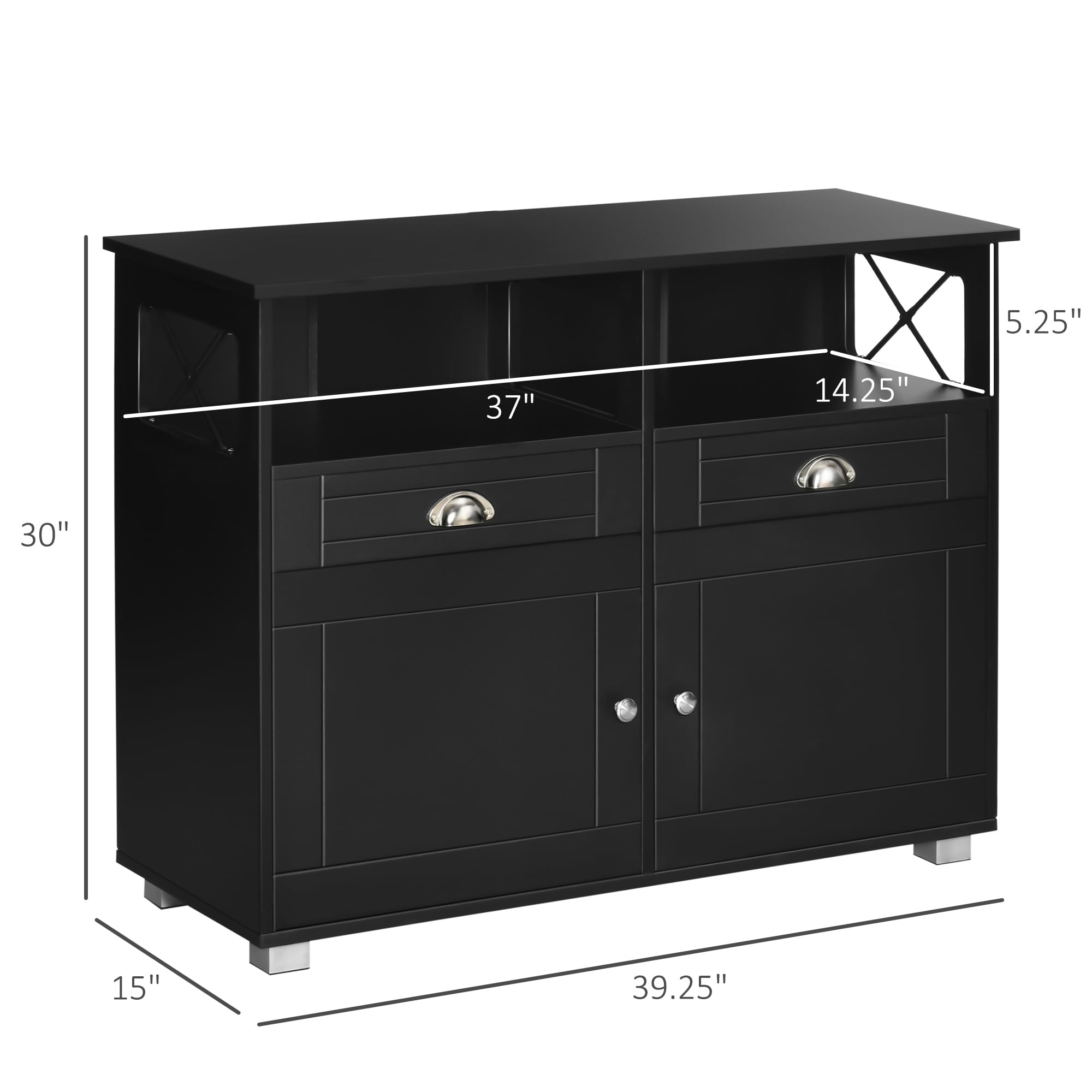 HOMCOM Sideboard Buffet Cabinet - Modern Coffee Bar & Kitchen Storage with Large Tabletop, Drawers & Crossbar Design - Perfect for Dining Room, Living Room or Kitchen Organization - Black