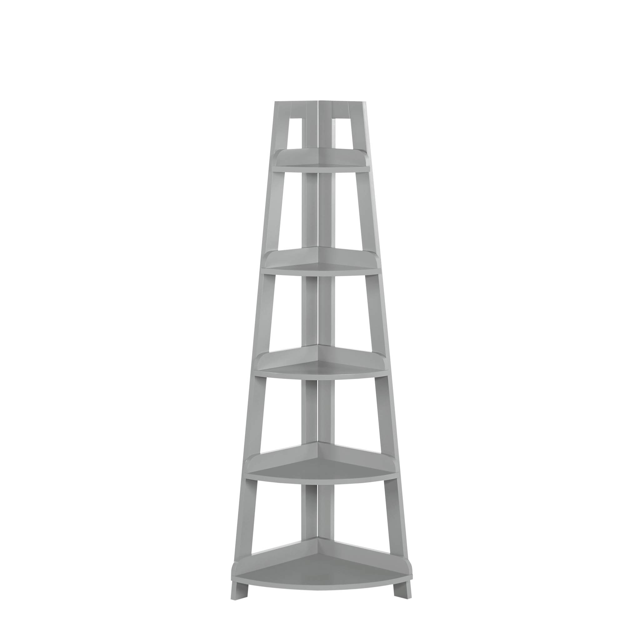 RiverRidge 5-Tier Corner Ladder Bookshelf for Kids - Gray Space-Saving Bookcase with Open Shelves for Books, Toys & Decor | Perfect for Bedrooms, Playrooms & Small Spaces