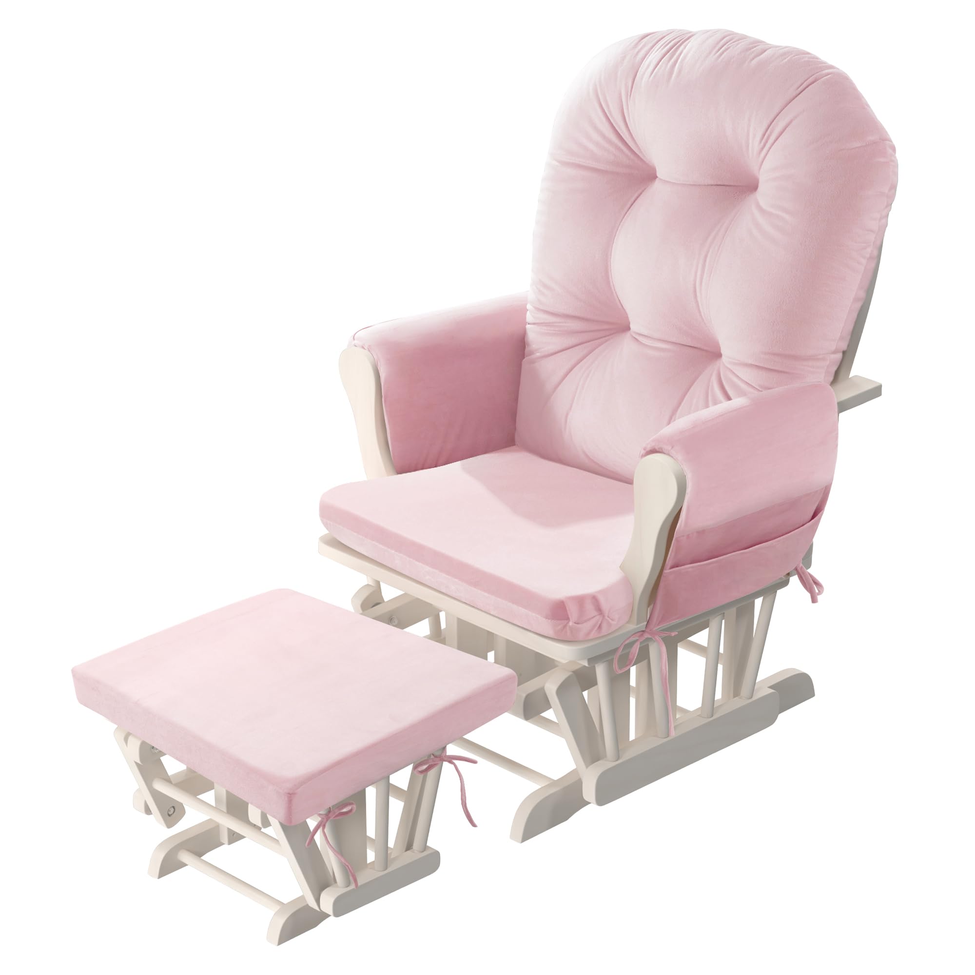 HOMBYS 8-Piece Glider Rocker Replacement Cushions Set with Storage Side Pocket - Velvet Fabric, Foam & Microfiber Filling, Non-Slip & Washable, Thickened Support for Rocking Chairs (Pink) - Perfect for Nursery, Living Room & Relaxation
