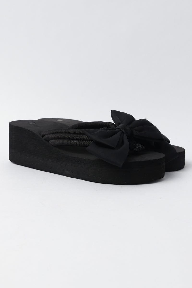 Black Bow Decor Wedge Sandals for Women - Comfortable Summer Beach Wedding Shoes - Perfect for Outdoor Parties, Vacations and Casual Wear