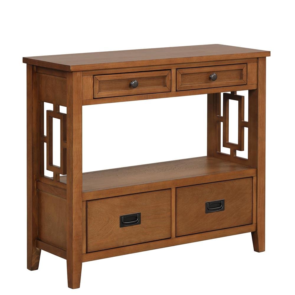 36 Inch Rustic Farmhouse Console Table with 4 Drawers & Storage Shelf - Solid Pine Wood Entryway Table for Hallway, Living Room, Bedroom or Kitchen Decor (Brown) | Perfect for Small Space Organization & Farmhouse Style Home Decor