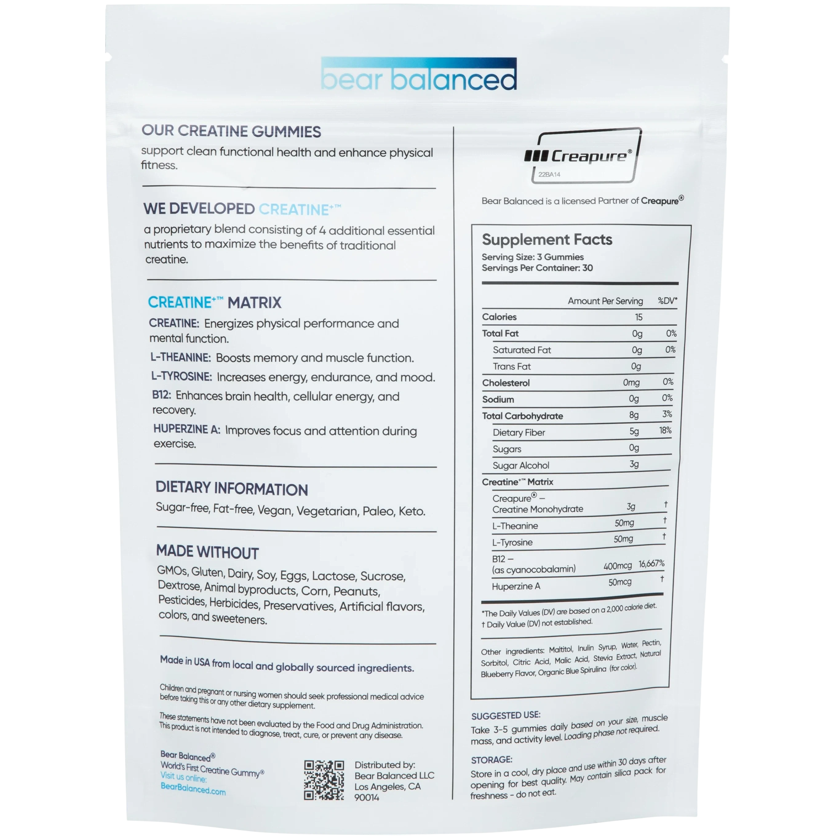Bear Balanced Creatine Gummies - Sugar Free Muscle Recovery Supplement for Athletes & Fitness Enthusiasts | Pre & Post Workout Support for Strength Training, Gym Performance & Muscle Growth