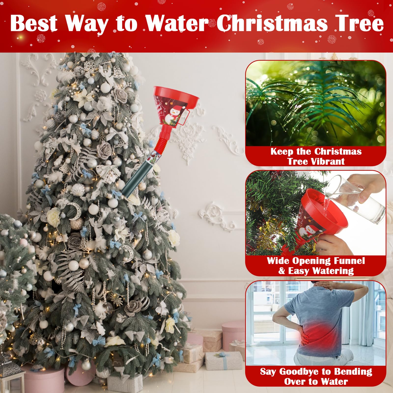 Flexible Christmas Tree Watering Funnel System - 60in Long Wide Mouth Xmas Tree Waterer Device for Large Real Trees | Easy Holiday Decoration & Maintenance