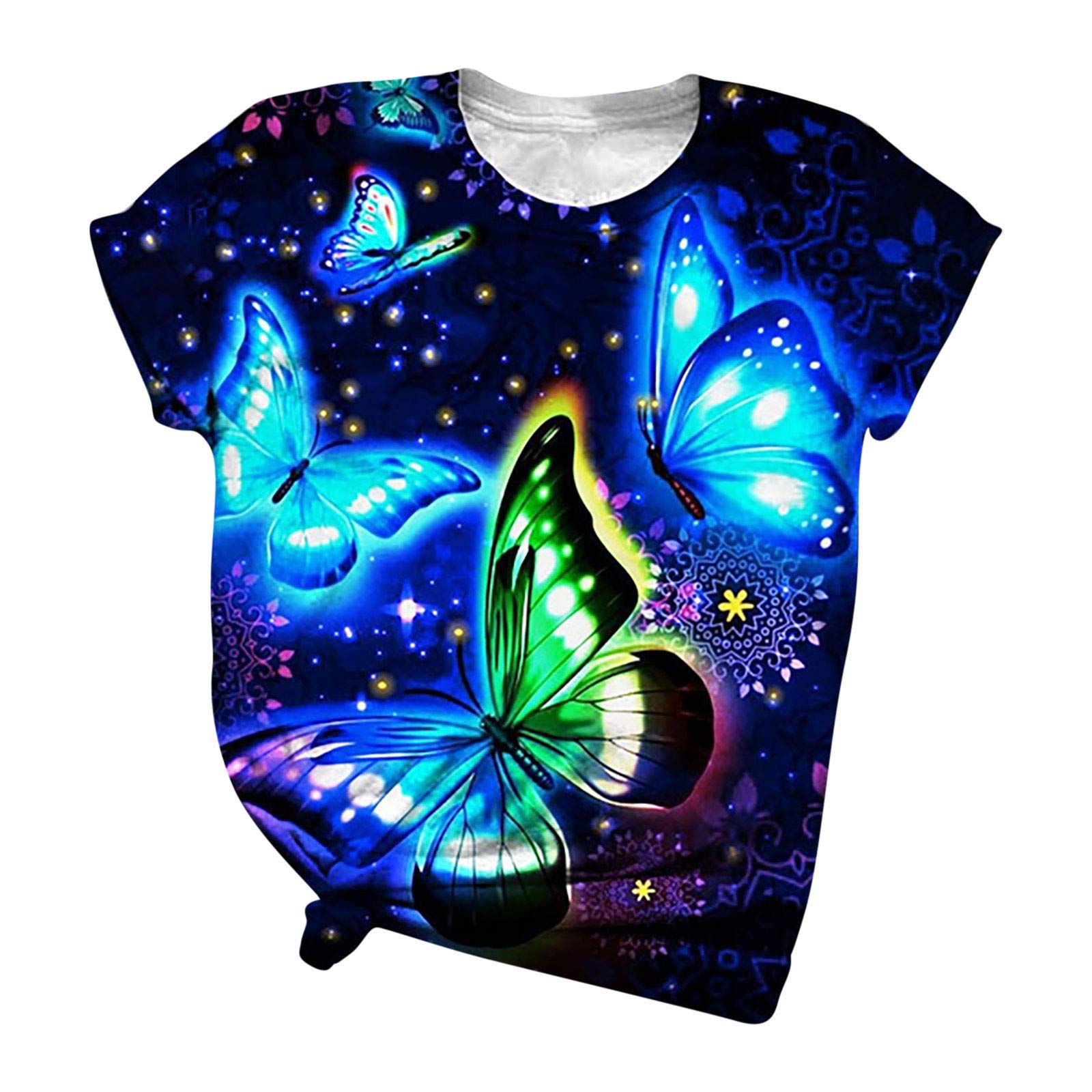 Butterfly Print Women's Crew Neck Casual Tunic Top - Summer Crop Tops for Women | Perfect for Beach, Vacation & Everyday Wear