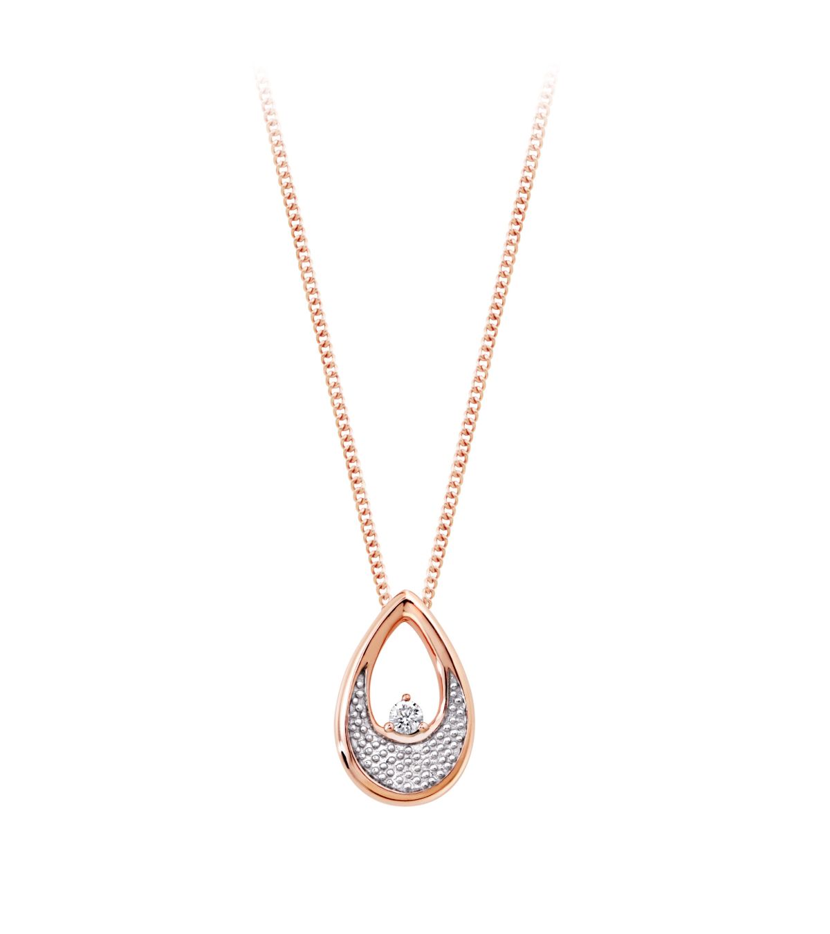 10K Two Tone Single Diamond Pear Shaped Necklace for Women - Elegant Dainty Pendant Jewelry Gift for Anniversary, Wedding & Special Occasions