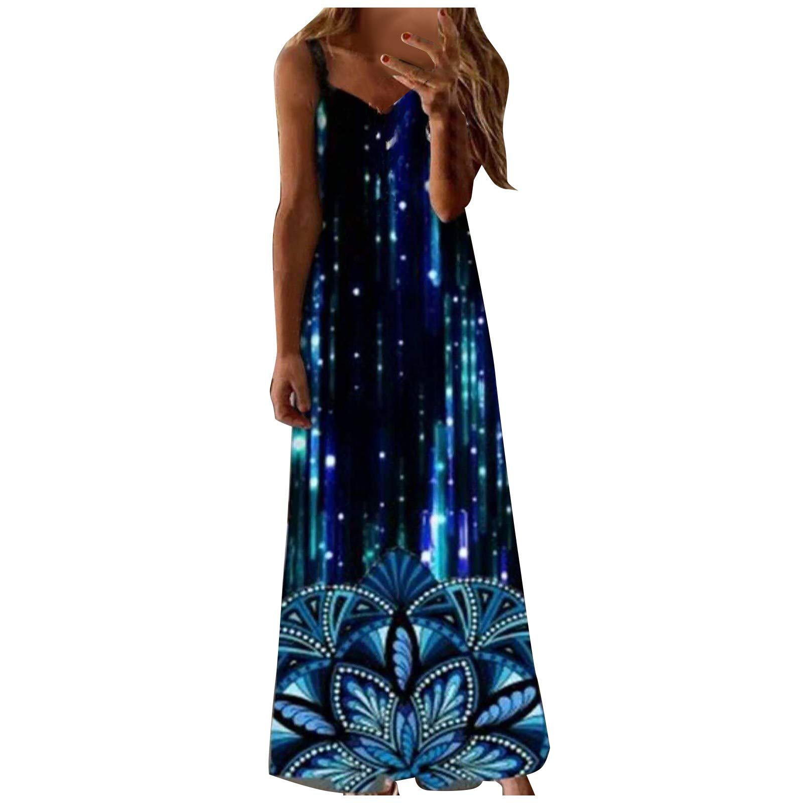 ONHUON Women's Sleeveless Loose Maxi Beach Dress - Casual Summer Sundress for Beach Party, Vacation & Outdoor Activities | Sexy Flowy Long Dress for Women