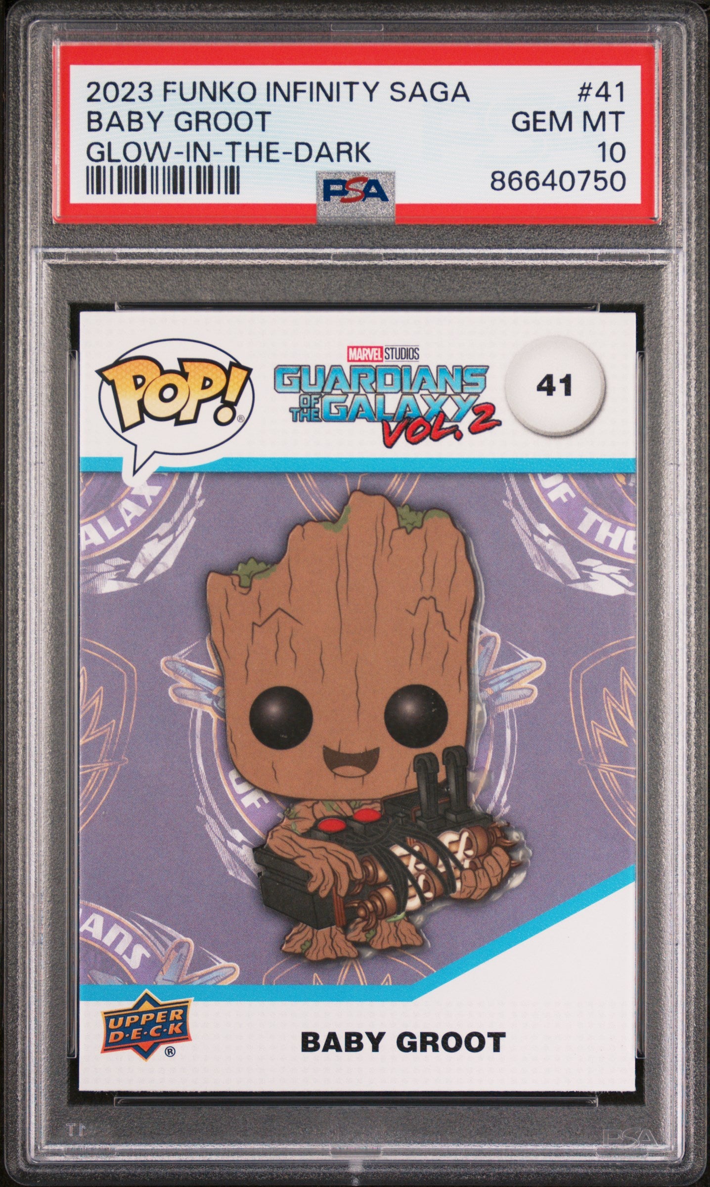 2023 Upper Deck Funko Pop Marvel Baby Groot Glow in The Dark #41 PSA 10 Graded Collectible – Perfect for Marvel Fans, Home Display & Investment Collection