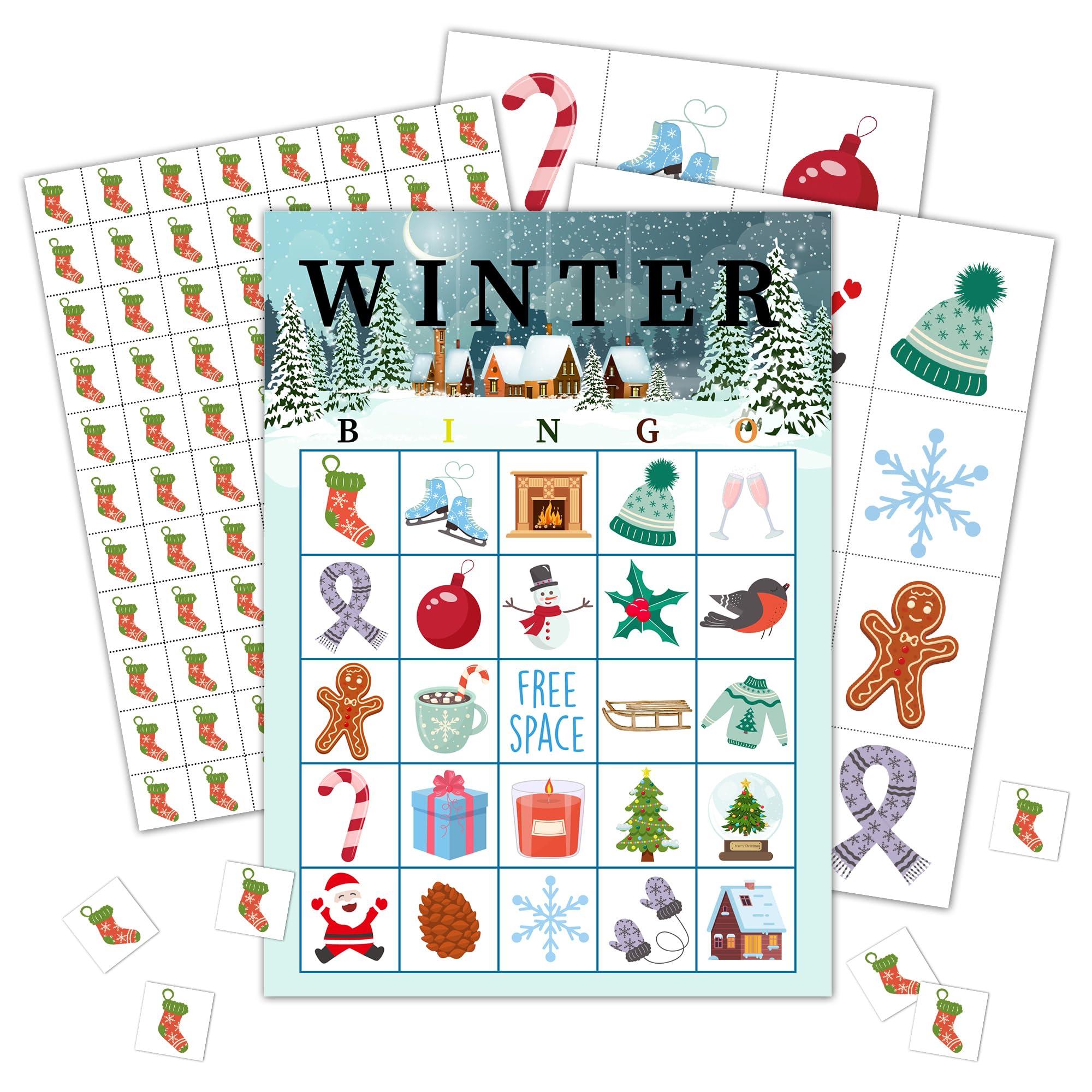 Christmas Bingo Game Set for 24 Players - Fun Holiday Party Games for Adults & Kids, Family Reunion Activities, Birthday Party Supplies - Perfect for Christmas Parties, Office Events & Family Game Nights