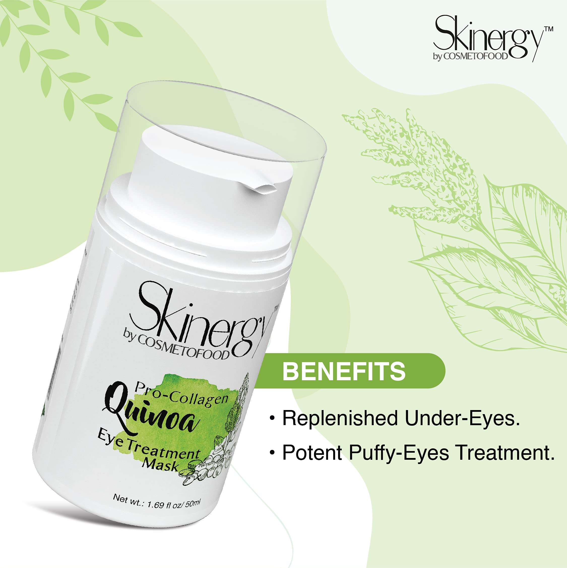 Cosmetofood Skinergy Pro-Collagen Quinoa Eye Treatment Mask | Anti-Aging Under Eye Cream for Puffy Eyes, Dark Circles & Wrinkles | Fine Line Reduction for Women & Men | 50ml | Perfect for Night Routine & Travel Skincare