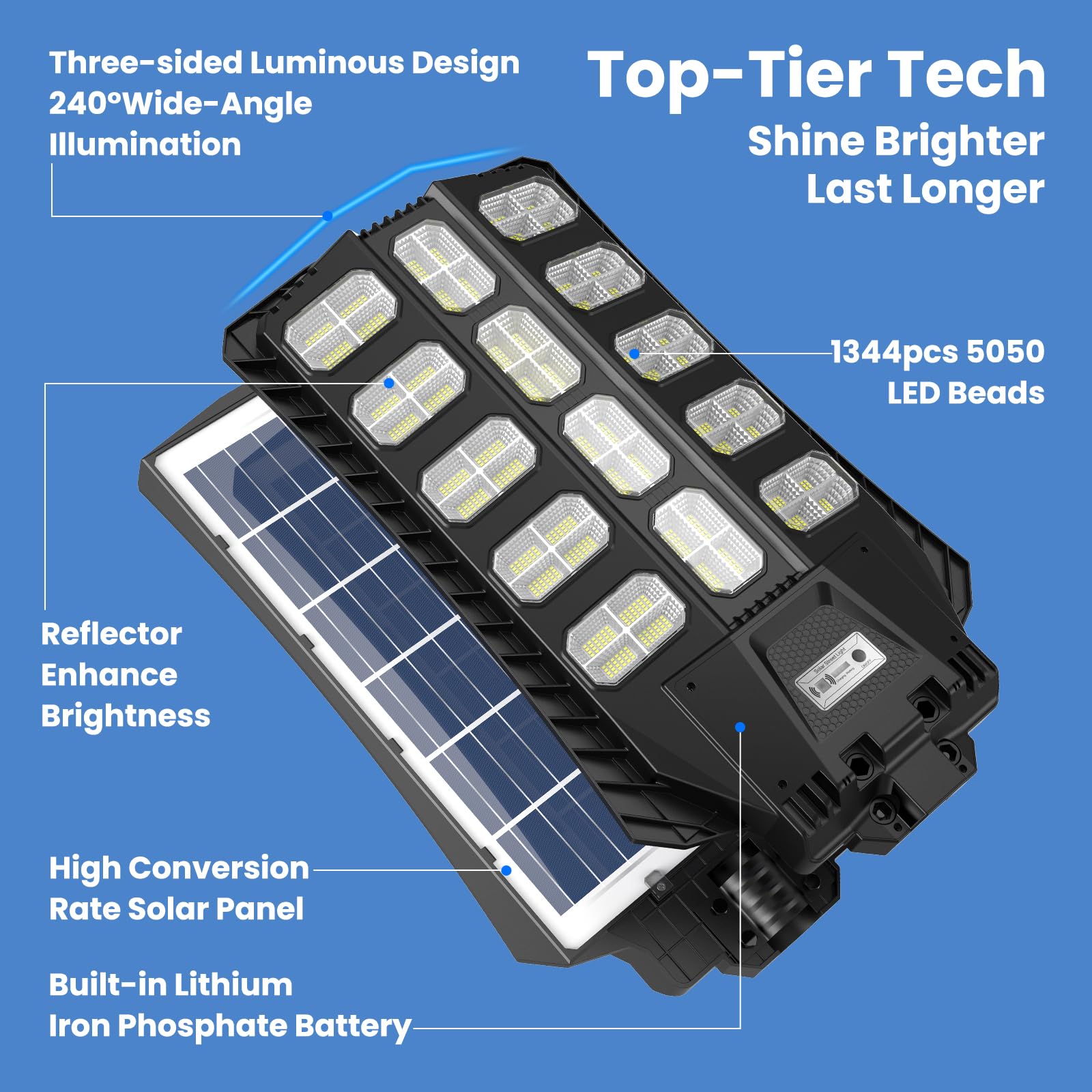 9500W Solar Street Lights Outdoor - Wide Angle Solar Powered LED Security Light with Motion Sensor & Remote Control, Dusk to Dawn Auto On/Off, Waterproof for Parking Lot, Garden, Pathway, Driveway, Yard, and Wall/Pole Mount Installation