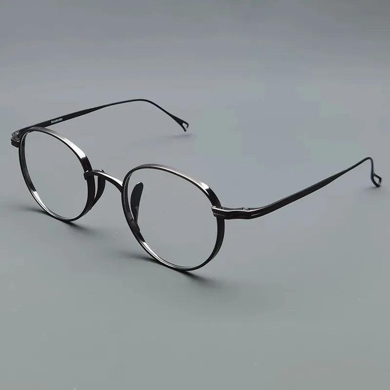 Unisex Black Titanium Flat Top Round Full Rim Eyeglasses 55113 - Stylish & Durable for Work, Reading & Everyday Wear