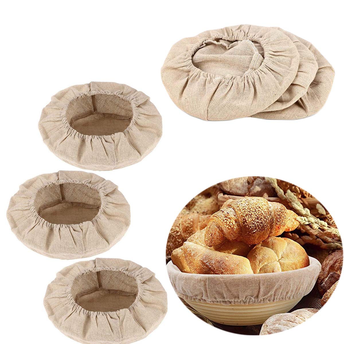 6-Pack 10 Inch Round Bread Proofing Baskets with Liner - Natural Rattan Sourdough Banneton for Dough Rising - Perfect for Artisan Bread Baking, Homemade Sourdough, and Professional Bakeries
