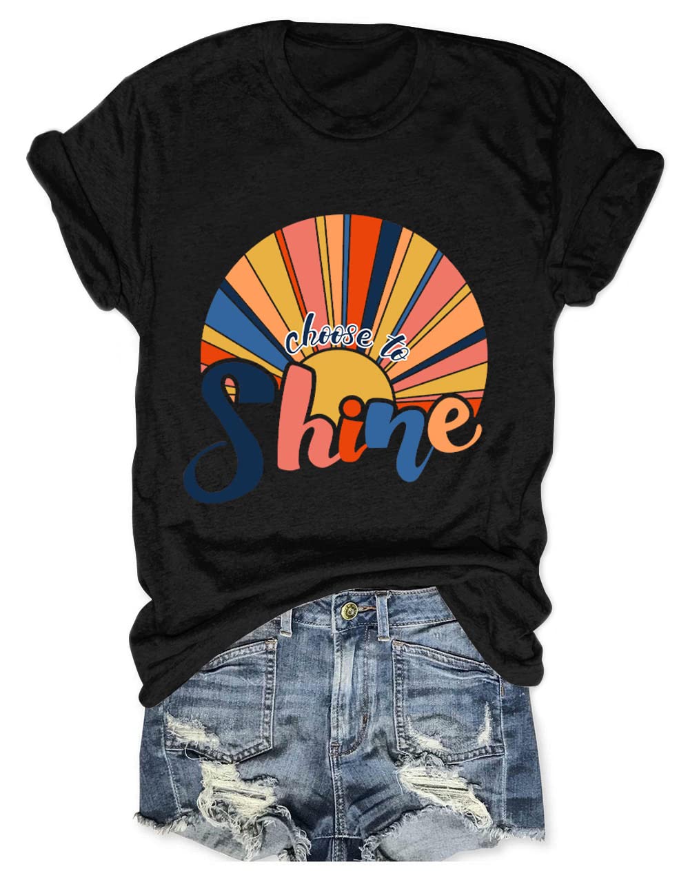 Funny Cute Graphic T-Shirts for Women - Sunshine Print Casual Loose Fit Round Neck Short Sleeve Tops - Perfect for Summer Outings, Beach Vacations & Casual Wear