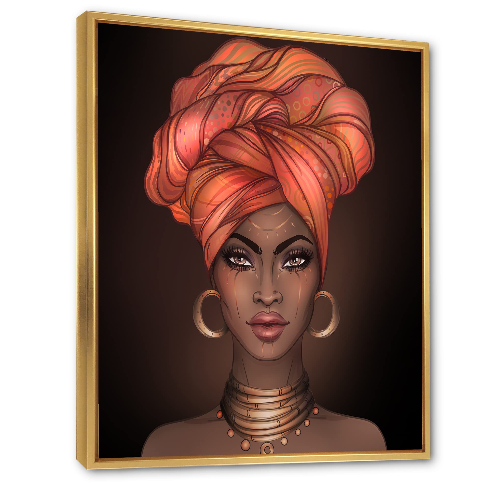 African American Woman with Turban - Modern Framed Canvas Wall Art Print for Living Room, Bedroom & Office Decor