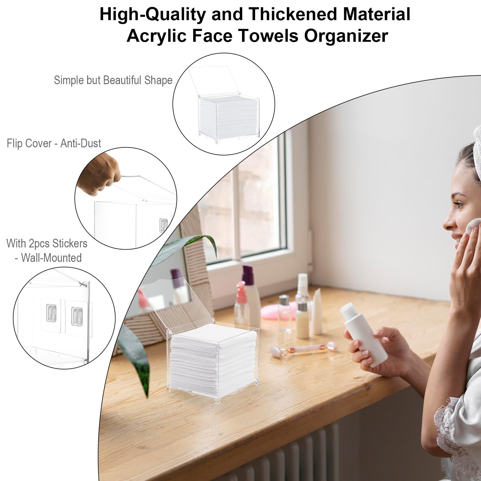 Beautyflier Acrylic Disposable Face Towel Holder - Compatible with Clean Skin Club Clean Towel XL | Wall Mount & Desktop 2-in-1 Storage Box | Hygienic Facial Tissue Dispenser for Spa, Salon, Bathroom & Skincare Routine