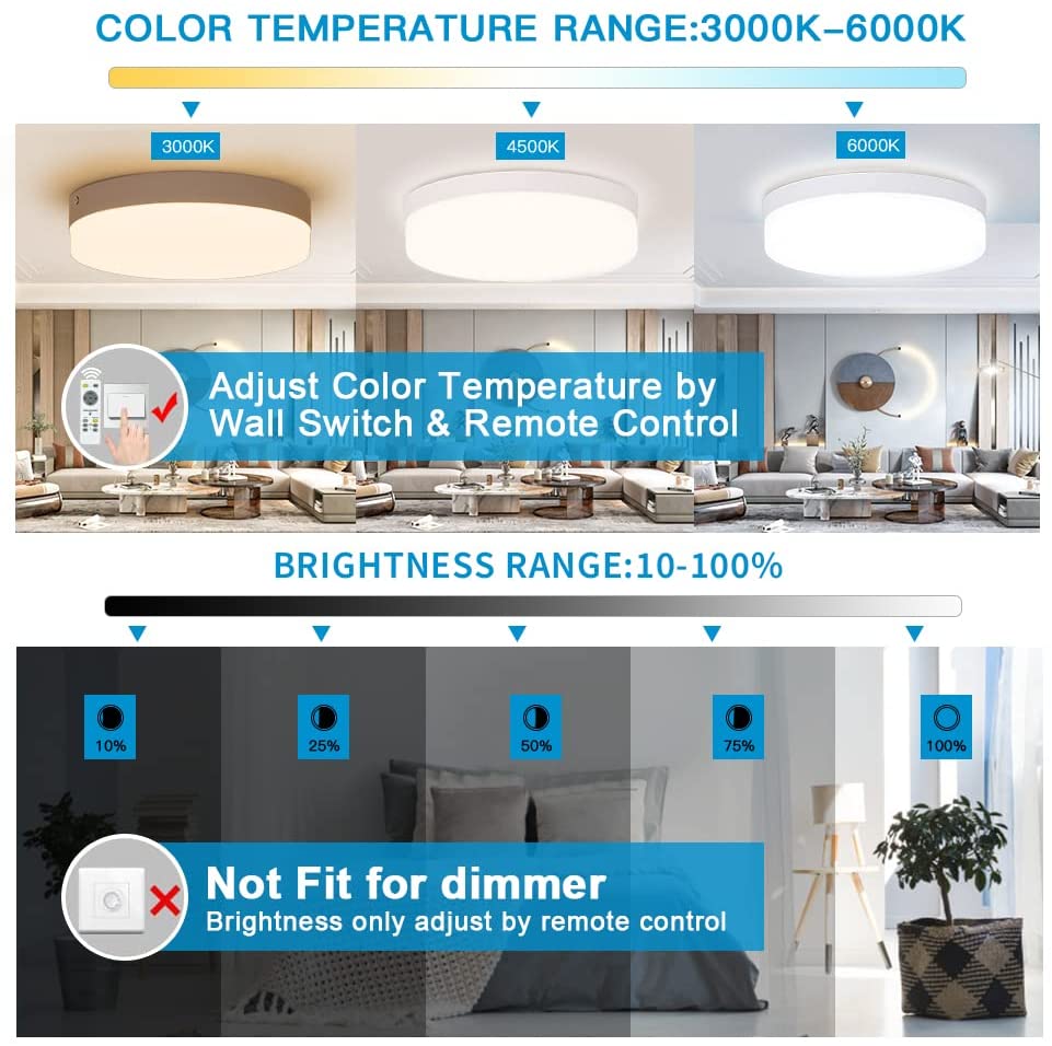 Depuley 24W Dimmable LED Ceiling Light with Remote Control - 8.66 Inch Modern Flush Mount Fixture for Bedroom, Kitchen, Bathroom & Hallway - 3 Color Changing, Timer Function - Energy Saving Close to Ceiling Lighting for Home & Office
