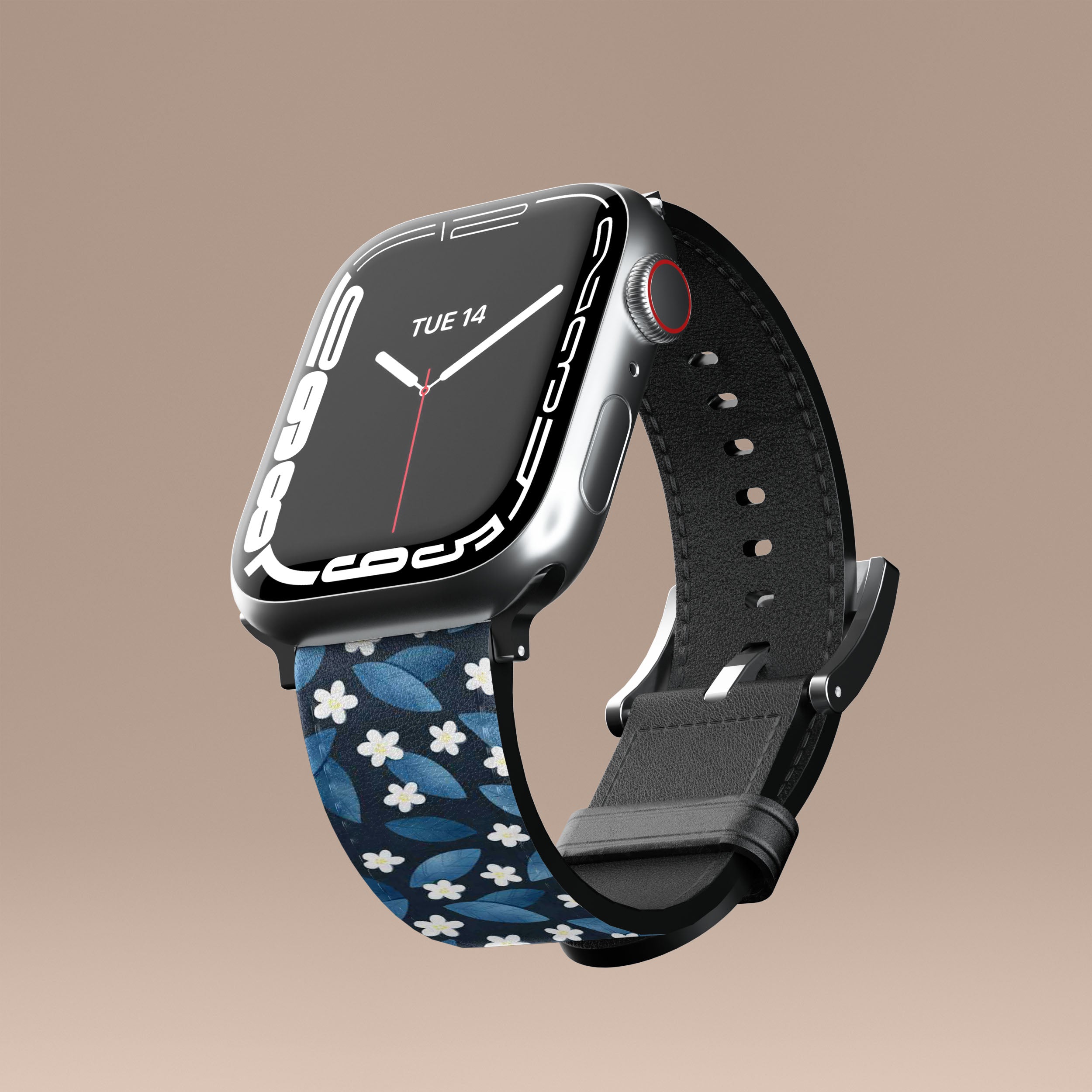 Premium Dark Blue Summer Leaf Apple Watch Band - Soft Silicone Replacement Strap for Apple Watch Series 9/8/7/6/SE/5/4/3/2/1 - Perfect for Outdoor Activities, Workouts & Everyday Wear
