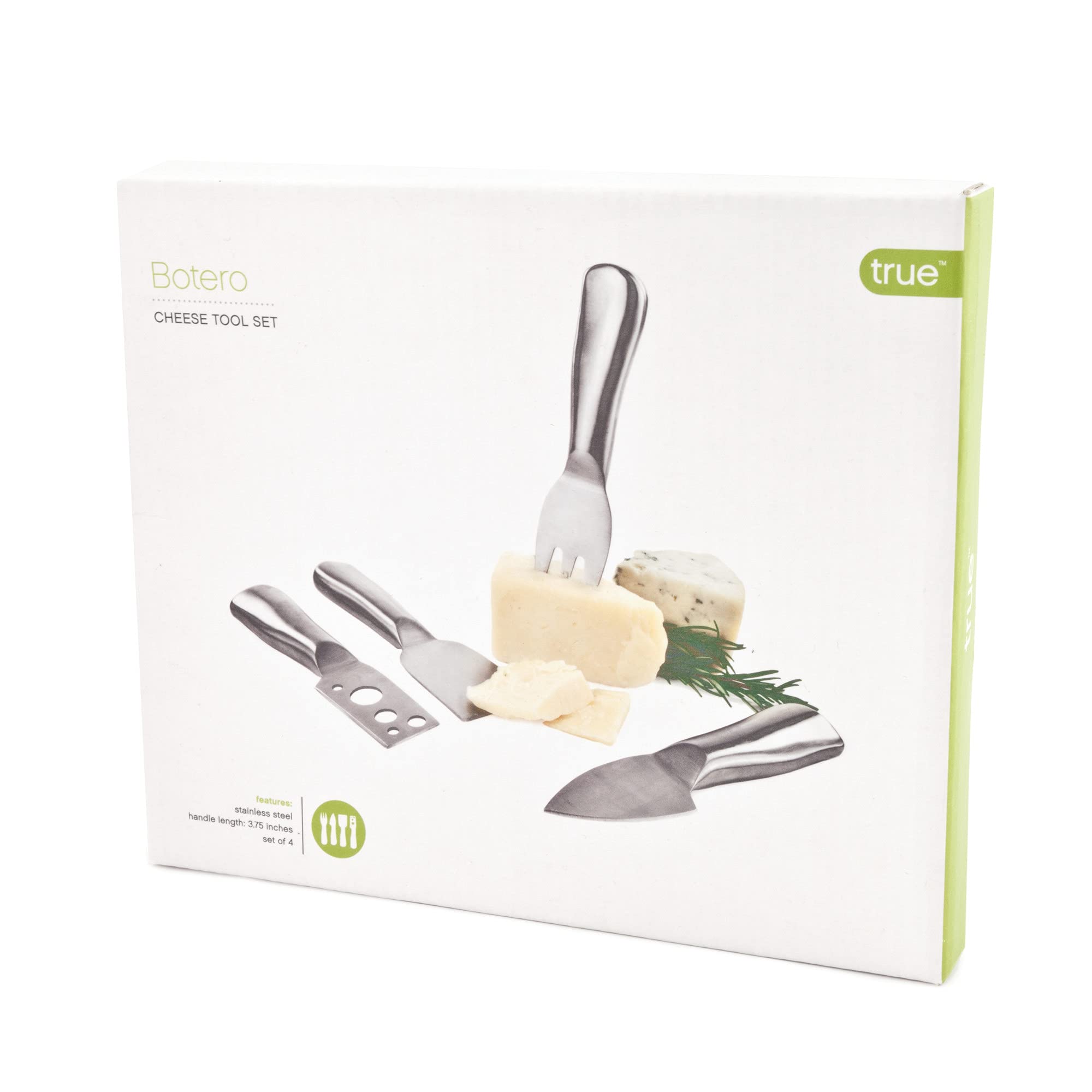 True Botero Stainless Steel Cheese Knife Set - 3-Piece Metallic Kitchen Tools for Cheese, Fruits & Charcuterie Boards | Perfect for Parties, Wine Tasting & Gourmet Entertaining (0175)