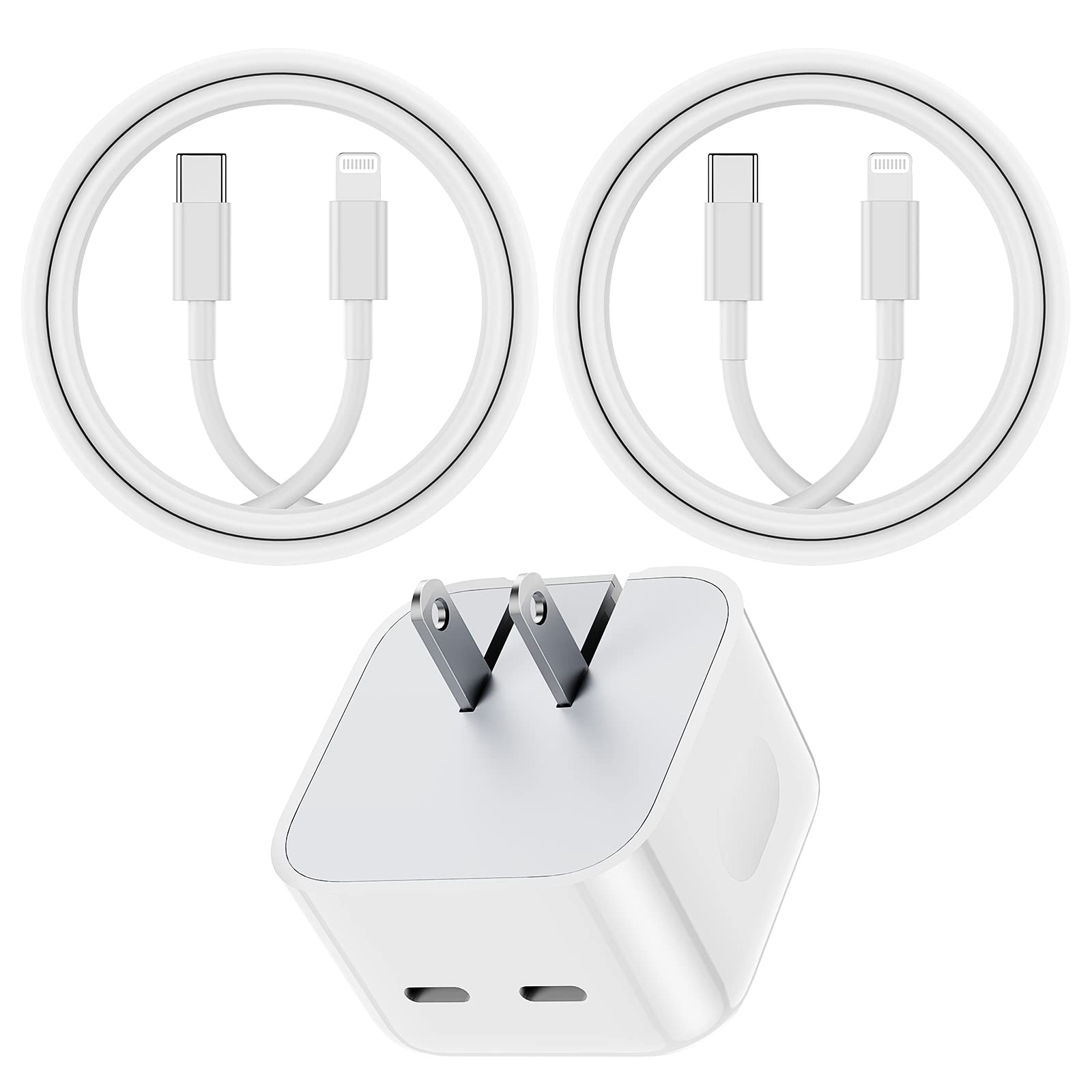 Apple MFI Certified 35W Dual Port USB C Fast Wall Charger with 2-Pack 6ft Lightning Cables - Compatible with iPhone 14/13/12/11/X/8, iPad - Perfect for Home, Office & Travel Charging