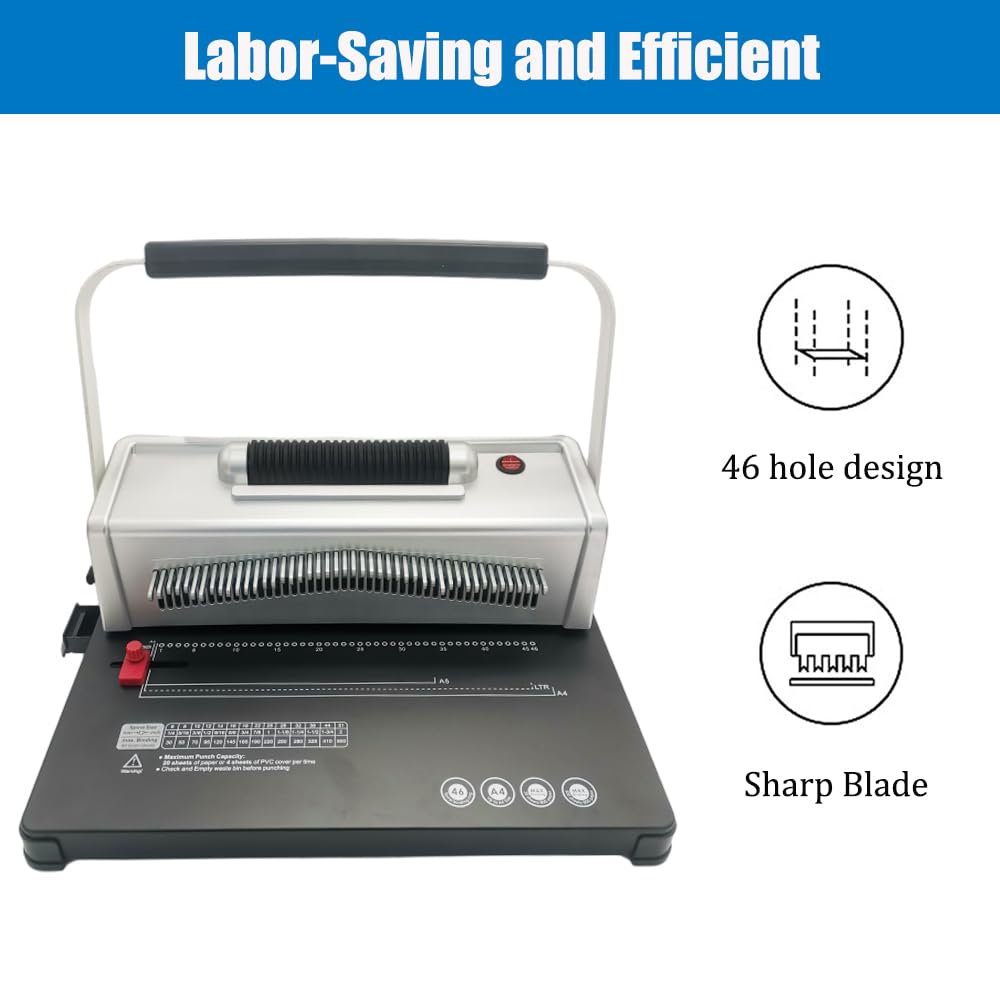 Electric Spiral Binding Machine with 46 Holes | Manual Round Hole Punch Book Binder | Adjustable Side Margin | Includes 100pcs Plastic Coils & Pliers | Perfect for Office Documents, School Projects & DIY Book Binding