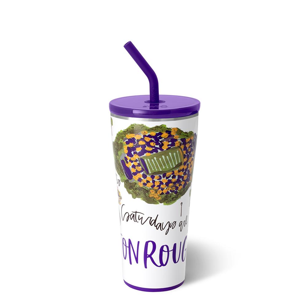 32oz Saturdays in Baton Rouge Straw Tumbler - Insulated Stainless Steel Cup for Iced Coffee, Smoothies & Cold Drinks - Perfect for Beach, Pool & Outdoor Activities