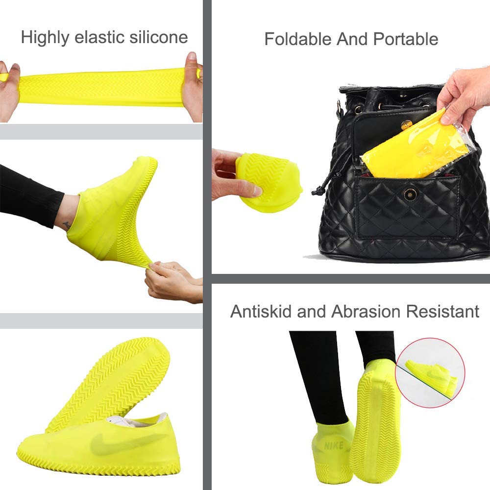 HEBEZON Waterproof Silicone Shoe Covers - Non-Slip Anti-Skid Rain Boots for Outdoor Activities, Hiking, Gardening & Commuting - Reusable Portable Rainproof Shoe Protectors