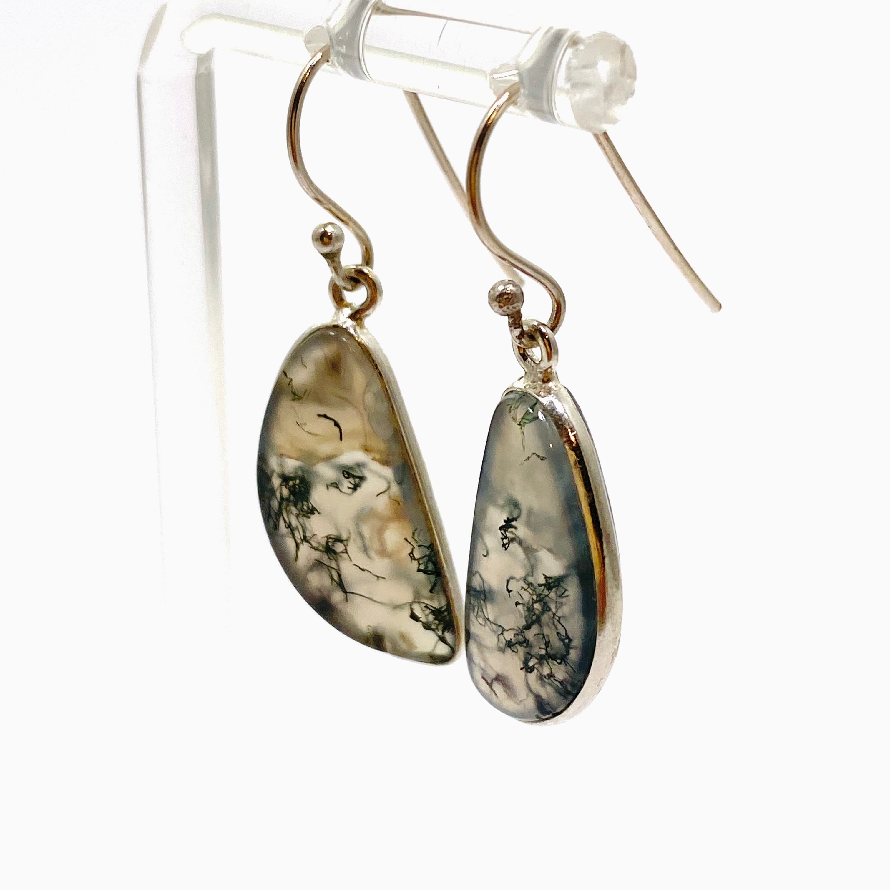 Natural Moss Agate Freeform Cabochon Earrings - Handmade Dangle Earrings for Women - Perfect for Boho Style, Wedding & Everyday Wear - KEGJ1544