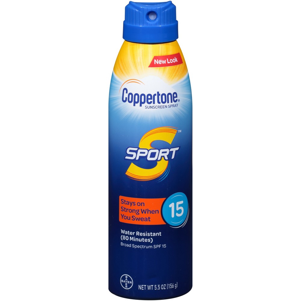 Coppertone Sport Continuous Sunscreen Spray SPF 15, 5.5 oz - Broad Spectrum UVA/UVB Protection, Water Resistant for 80 Minutes - Perfect for Swimming, Hiking & Outdoor Activities