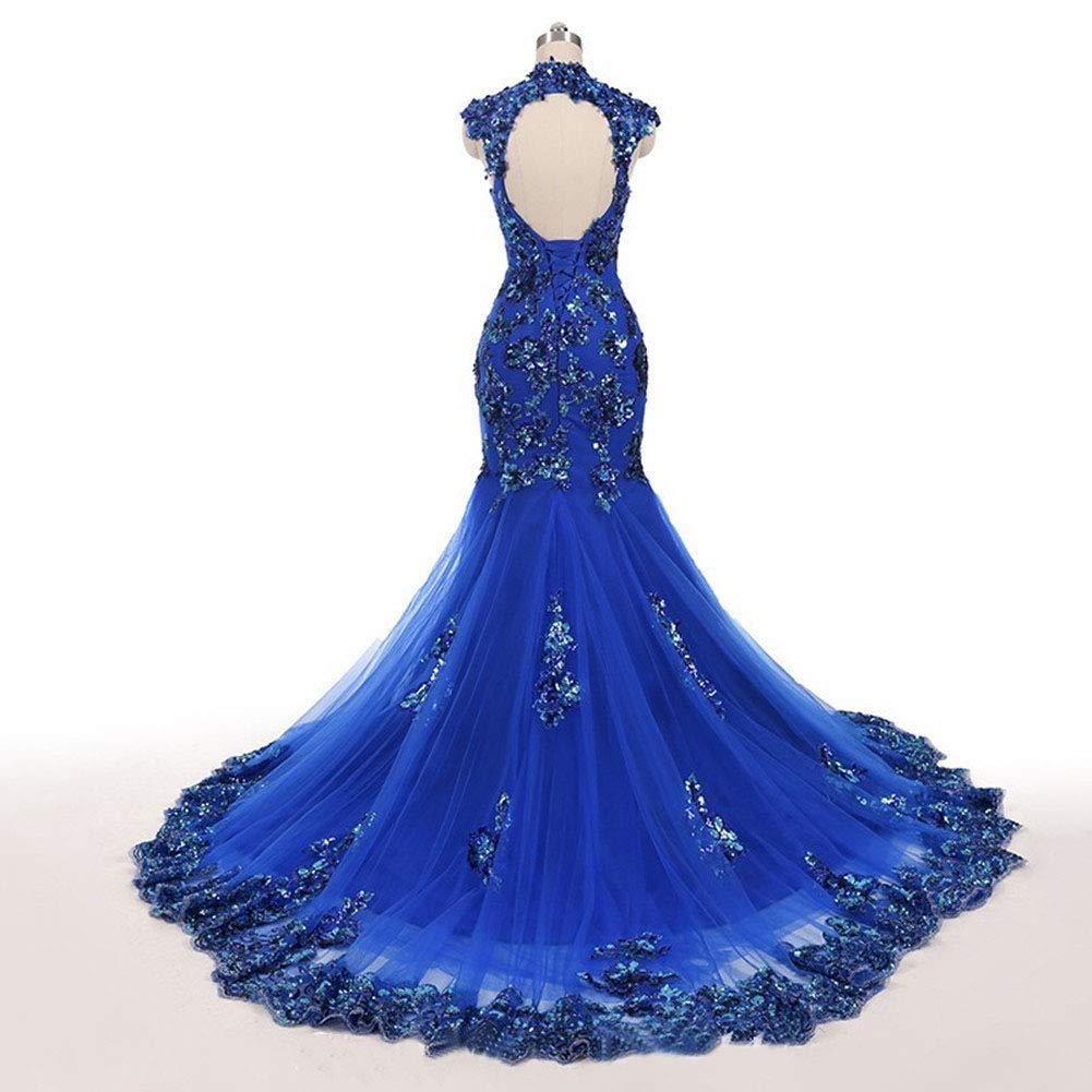 Emmani Women's Beaded Sequins High Neck Mermaid Tulle Evening Prom Dress - Red Formal Gown for Homecoming, Wedding Guest, Cocktail Party & Special Occasions