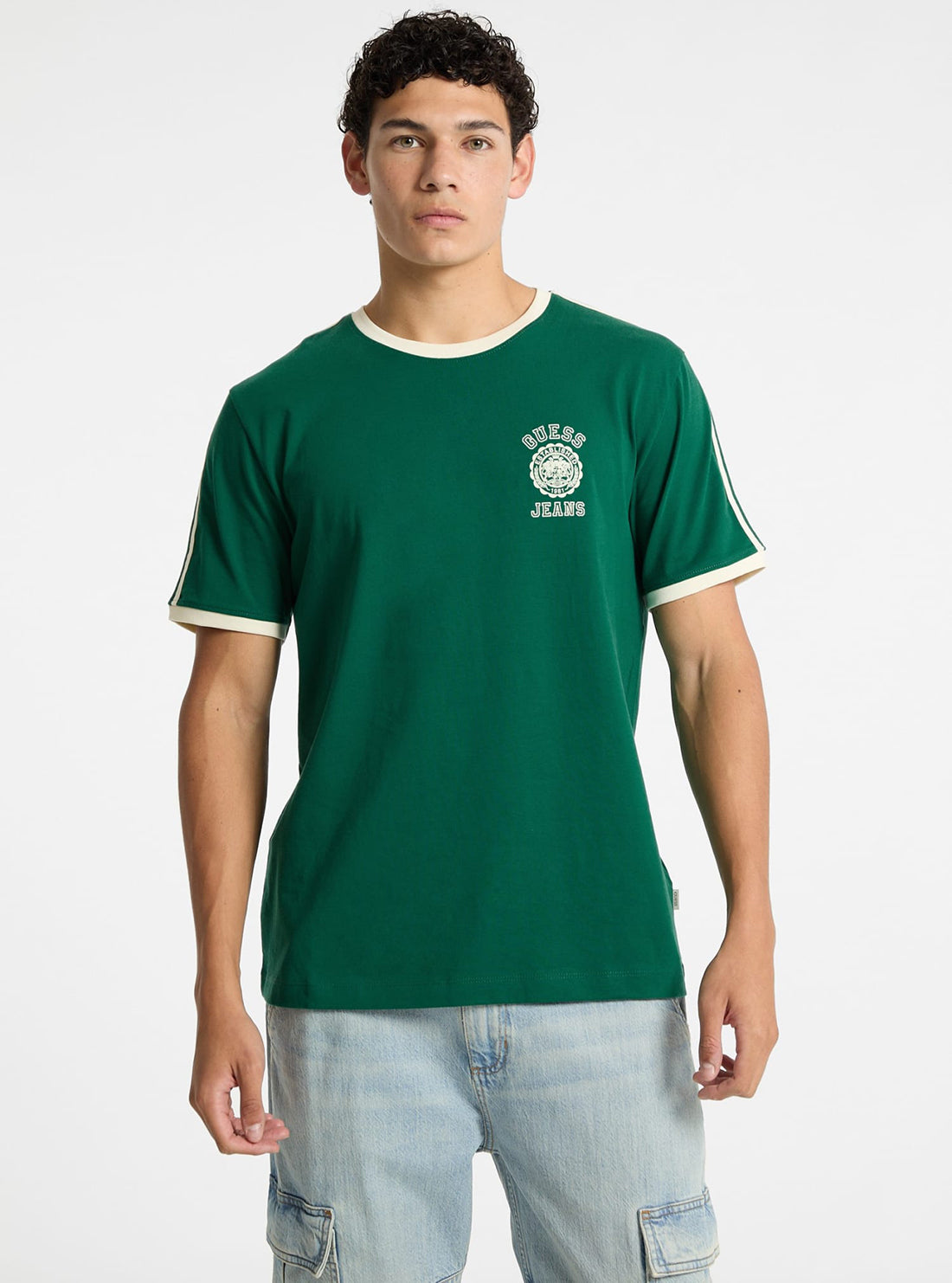 Guess Women's Green Contrast Trim T-Shirt - Casual Short Sleeve Cotton Tee for Everyday Wear, Street Style & Outfits
