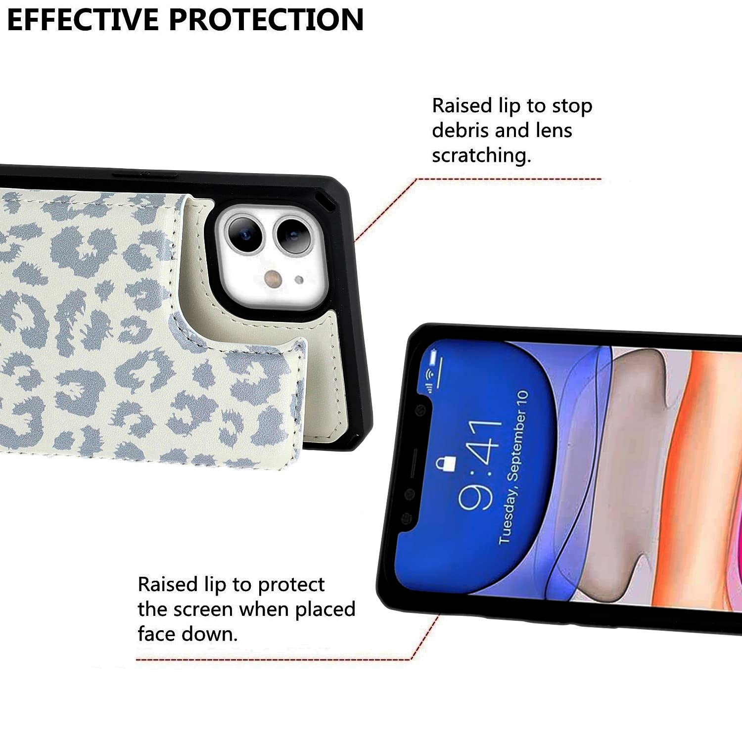 Premium PU Leather iPhone 11 Wallet Case with RFID Blocking Card Slots, Kickstand & Wrist Strap | Slim Protective Cover with Card Holder for iPhone 11 6.1 Inch (Gray Leopard) - Perfect for Travel, Shopping & Everyday Convenience