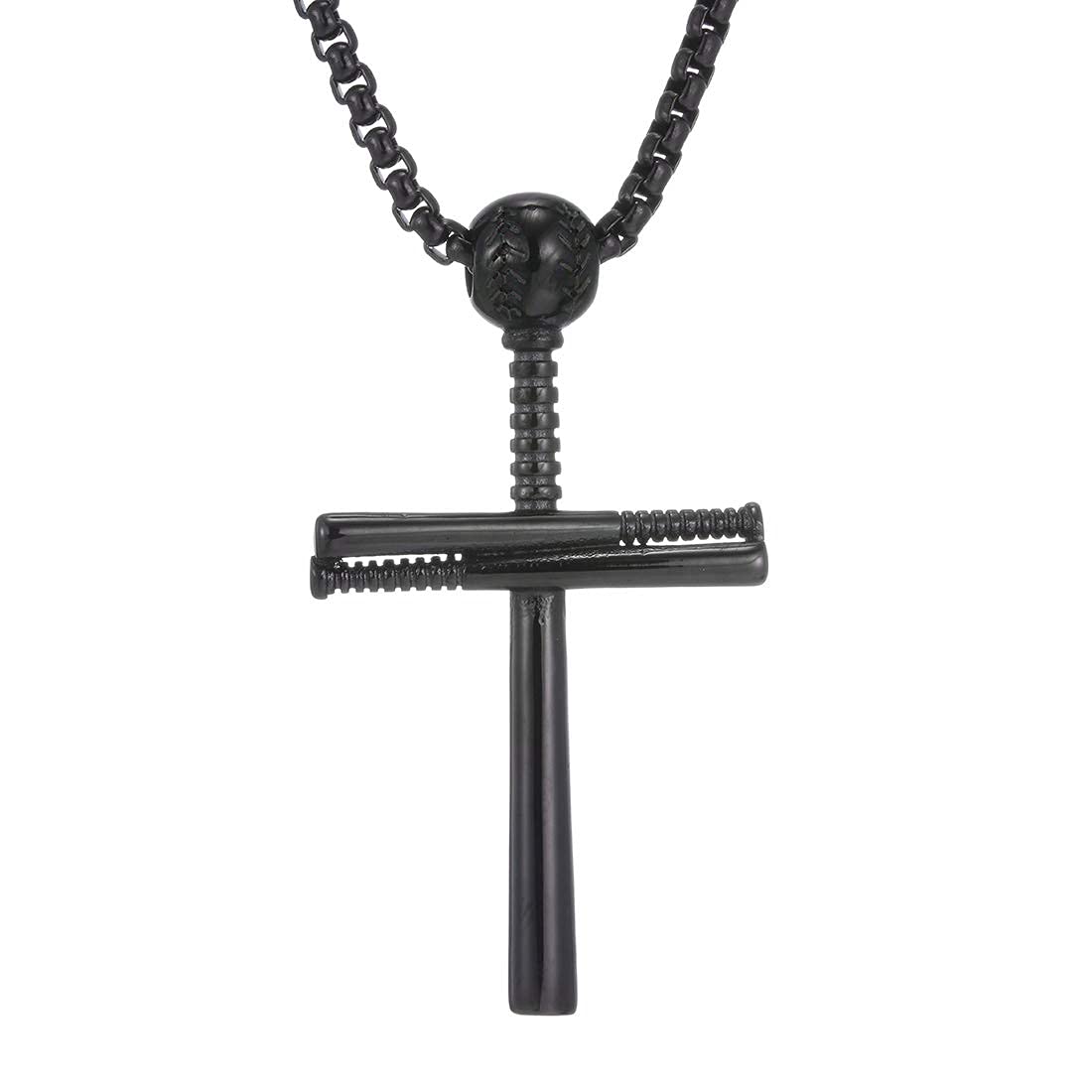 Stainless Steel Cross Necklace for Men & Women - Classic Baseball Bat Pendant in Black, Silver & Gold | Religious Jewelry Gift for Athletes, Boys & Girls | Perfect for Everyday Wear, Sports & Special Occasions