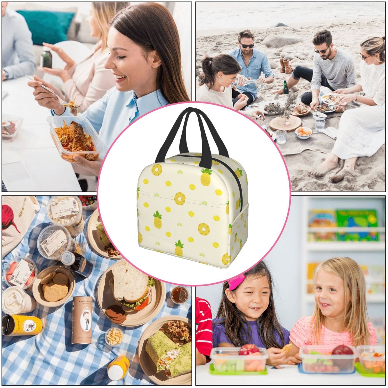 Insulated Pineapple Lunch Box for Women & Men - Reusable Thermal Lunch Bag for Office, Camping, Hiking, Picnic, Beach & Travel | Cute Bento Box for Work, School & Outdoor Activities