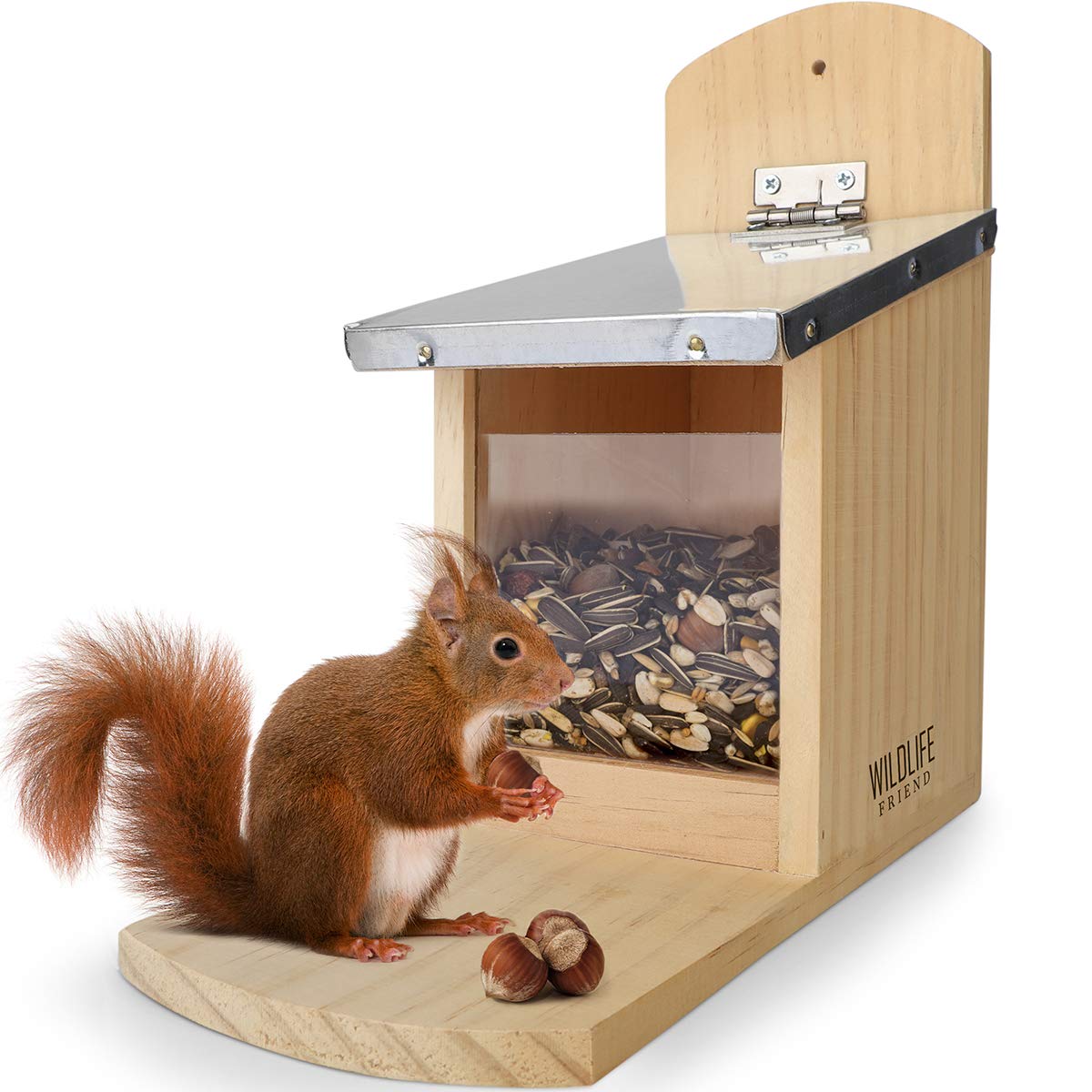 Weatherproof Pine Wood Squirrel Feeding House - 11x29x25cm Outdoor Squirrel Feeder Station for Backyard, Garden & Wildlife Watching - Durable Squirrel House with Rustic Design