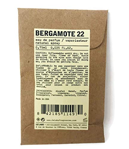 Le Labo Bergamote 22 Eau De Parfum Travel Size (2ml) - Luxury Citrus Scent for Women & Men - Perfect for Travel, Gifts & Everyday Wear