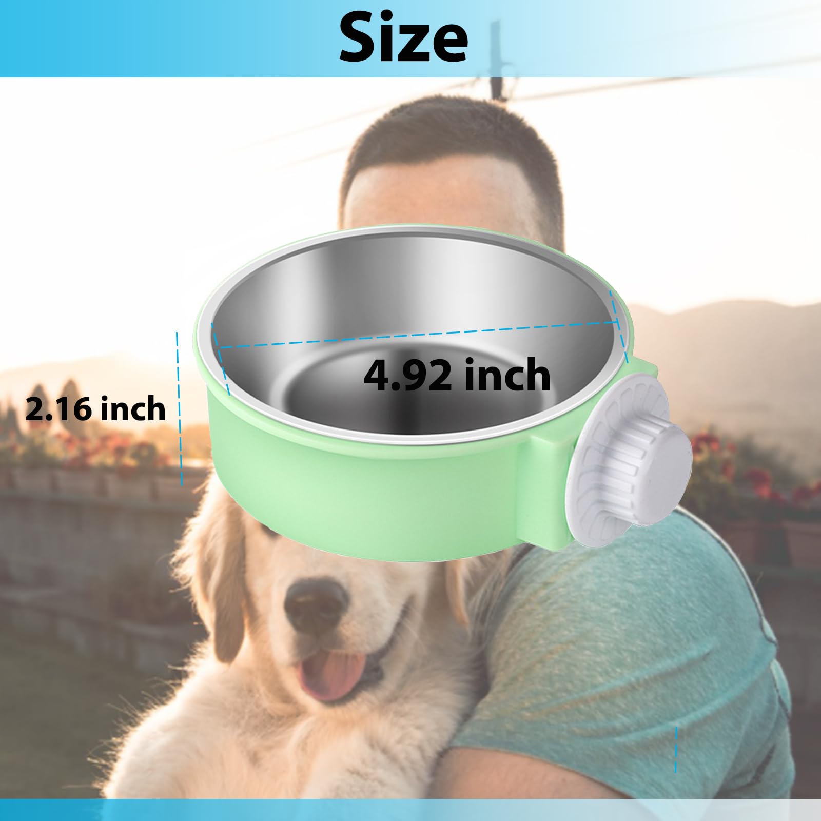 2 Pack Removable Stainless Steel Hanging Pet Bowl - Durable Dog Cat Food Water Feeder for Kennel, Cage, Coop - Perfect for Puppies, Medium Dogs, Rabbits, Ferrets & Birds (Blue & Green) - Ideal for Travel, Camping & Home Use