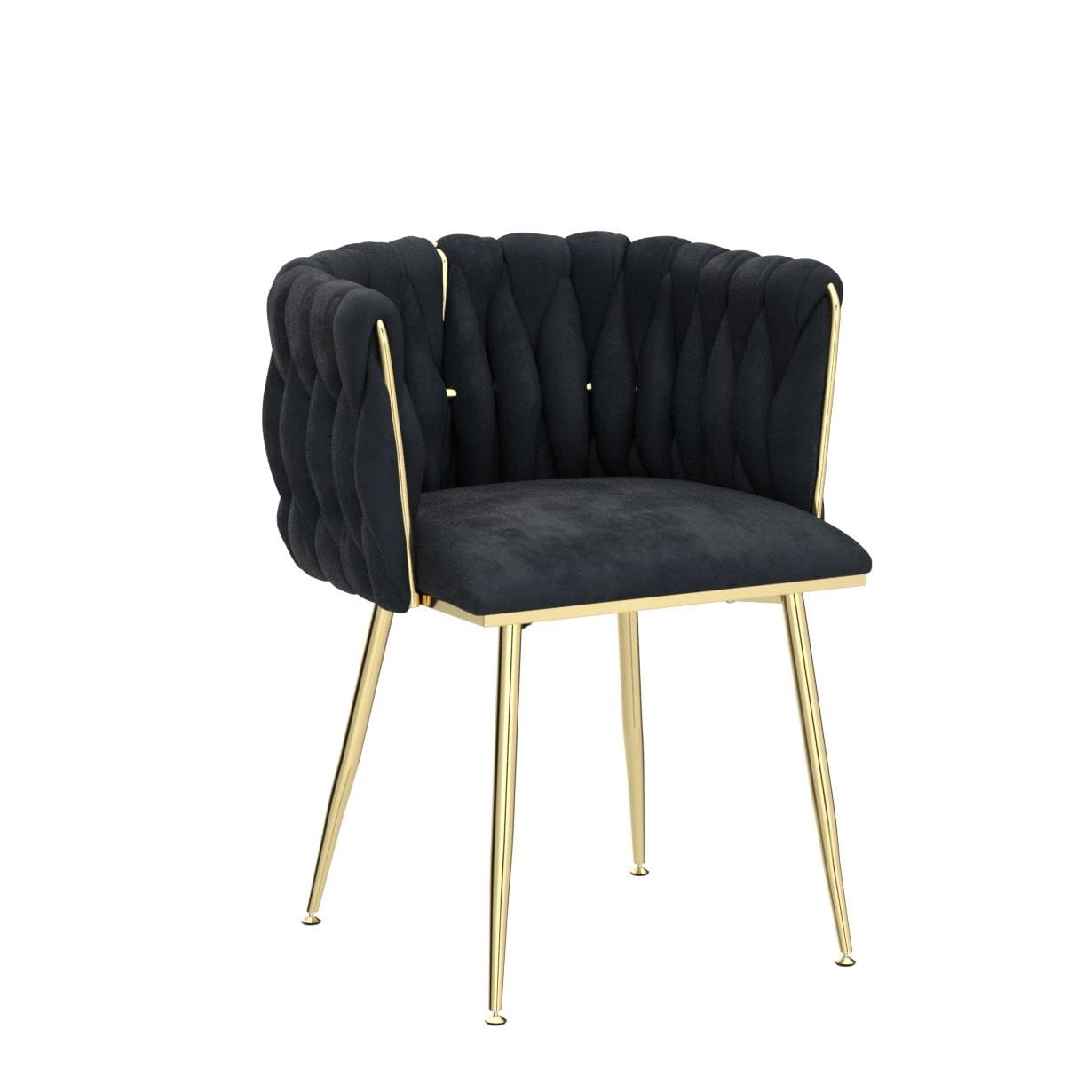 Nrizc Set of 2 Modern Velvet Upholstered Dining Chairs with Gold Metal Legs - Elegant Woven Accent Chairs for Living Room, Kitchen & Dining Room (Black) - Perfect for Home Decor, Dinner Parties & Cozy Gatherings