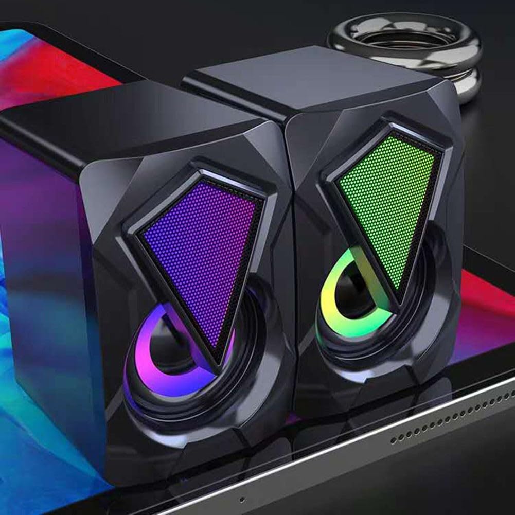 GLOBALHUT USB-Powered Computer Speakers with Stereo Sound, 3W*2 Output, RGB Lighting for PC, Laptop, Gaming, and Home Office Use