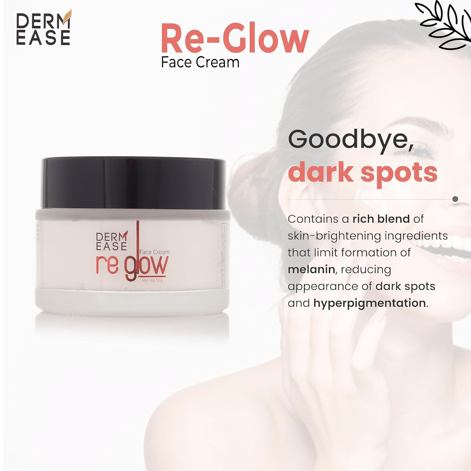 Derm Ease Re Glow Skin Radiance Whitening Cream with Water Lily Extract & Wheat Germ Oil - Brightening Moisturizer for Face & Body - Pack of 2 (50g Each) - Perfect for Daily Skincare Routine & Dark Spot Treatment