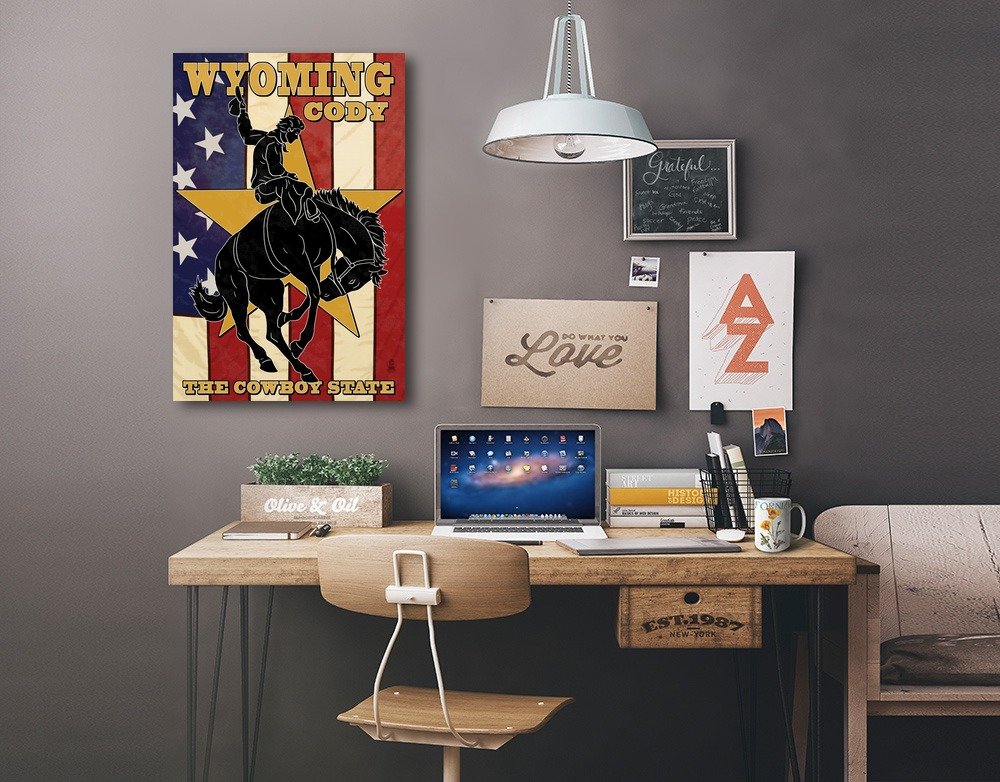 Lantern Press Bucking Bronco Wall Art - 12x18 Wrapped Canvas Print of Cody Wyoming Rodeo Scene - Western Home Decor for Living Room, Office & Cabin