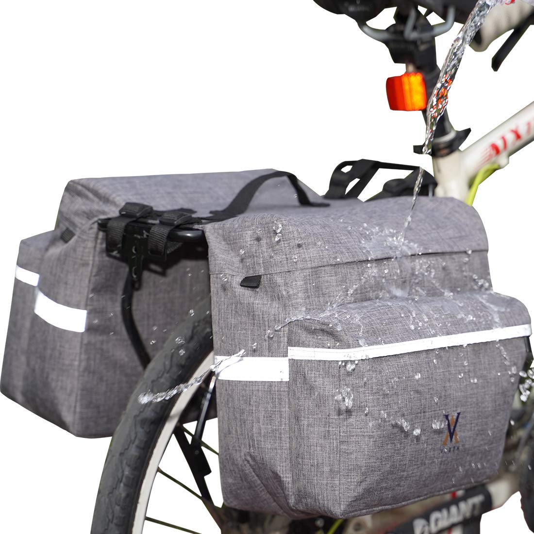 27L Water-Resistant Bike Pannier Bag with Reflective Trim - Durable Bicycle Rear Seat Saddle Bag for Commuting & Touring (Grey) | Perfect for Cycling, Shopping & Outdoor Adventures