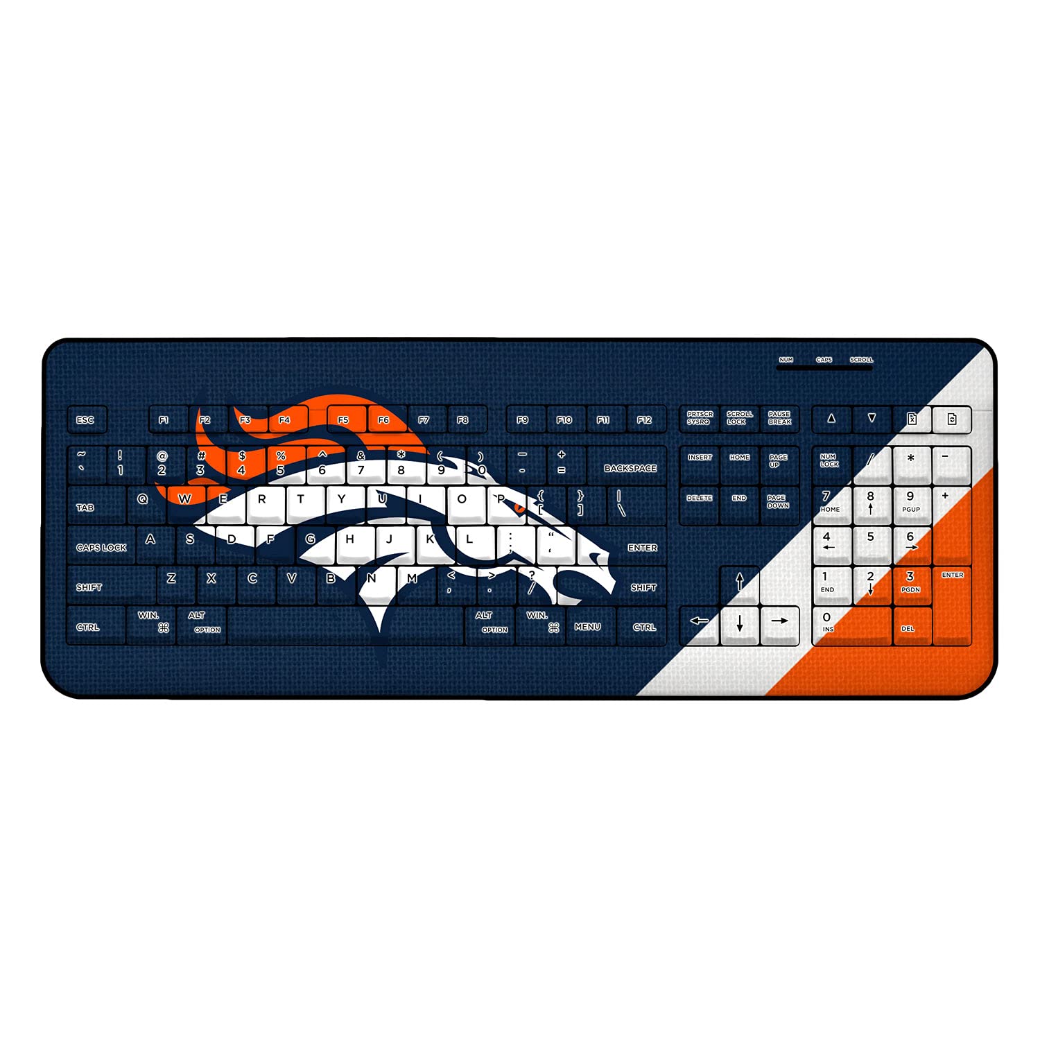 Denver Broncos Diagonal Stripe Wireless Keyboard - NFL Gaming & Office Keyboard with Bluetooth Connectivity for PC, Mac, Laptop - Perfect for Broncos Fans, Home Office & Game Room Setup
