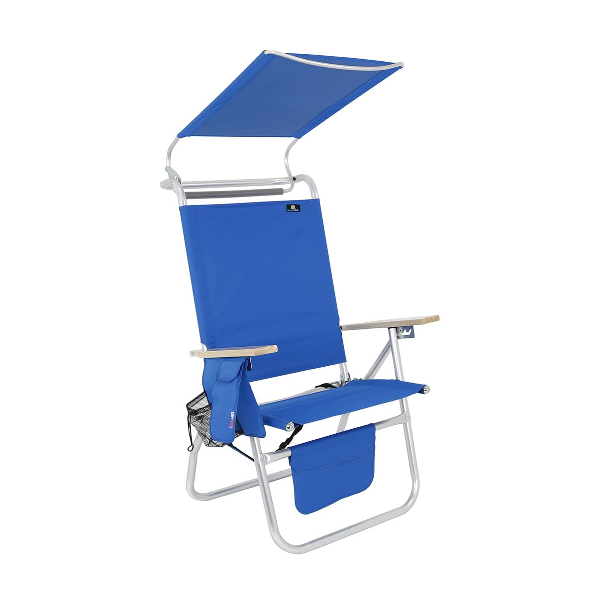 17 Inch Tall Heavy Duty Aluminum Folding Beach Chair with Adjustable Canopy - Portable Sun Shade Chair for Poolside, Camping, Backyard & Outdoor Relaxation