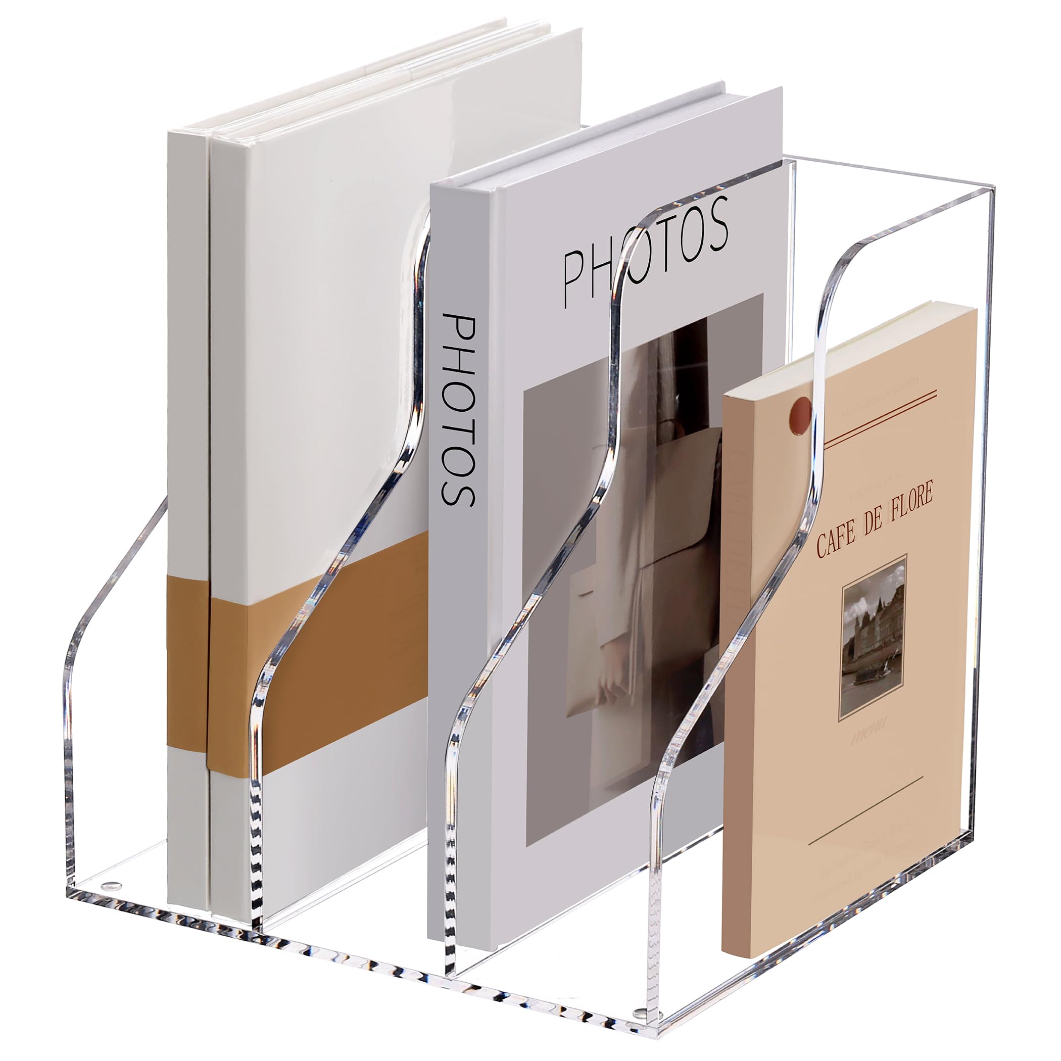 SANRUI Clear Acrylic Desk Organizer - 3 Compartment File Holder for Office & Home Organization