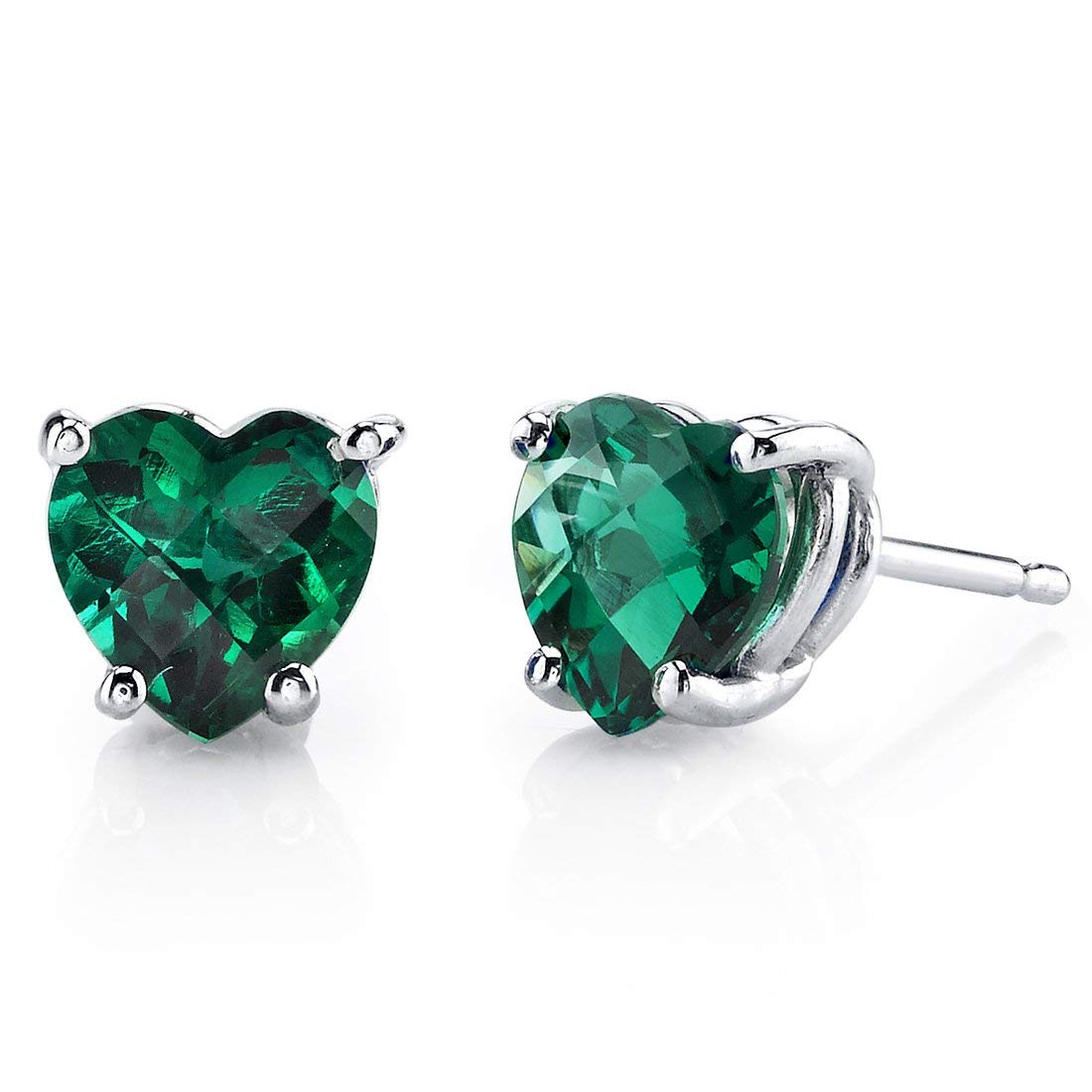 PEORA 14K White Gold Heart Shaped Created Emerald & Diamond Pendant (1 Carat) with Matching Stud Earrings (1.50 Carats) - Elegant Jewelry Set for Valentine's Day, Anniversary & Special Occasion Gifts