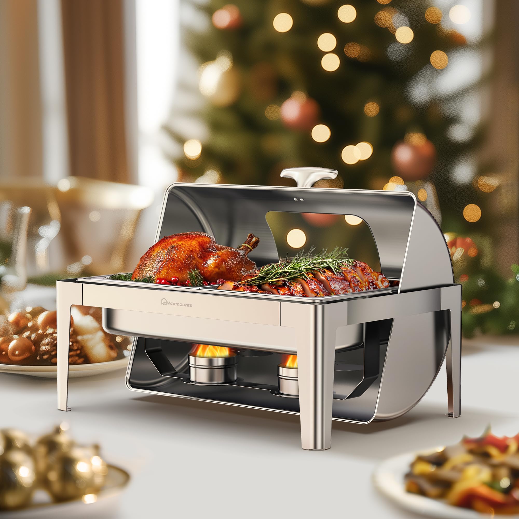 Stainless Steel Roll-Top Chafing Dish with Glass Window - 9QT Rectangular Buffet Chafer with Rolled Edge Design, Food-Grade Catering Supplies for Party, Banquet & Events (1/2 Size Food Pan) - Perfect for Buffet Serving, Wedding Receptions, and Catering Businesses