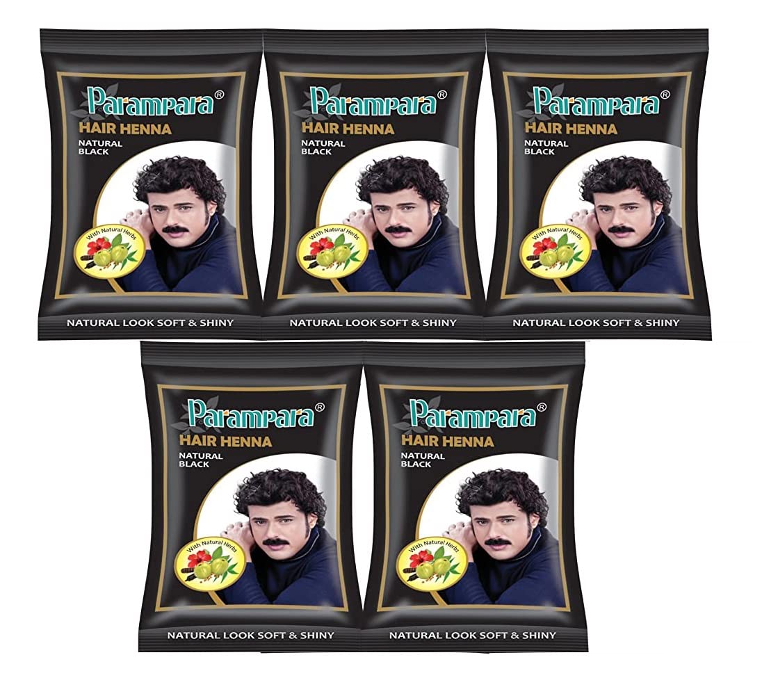 Natural Black Hair Dye Henna Powder - Chemical-Free Herbal Hair Color for Men & Women | Ayurvedic Blend with Coffee, Methi, Amla, Bhringraj, Hibiscus, Shikakai & Reetha | 20g (Pack of 5) | 100g Total | Safe for Gray Coverage & Hair Conditioning at Home