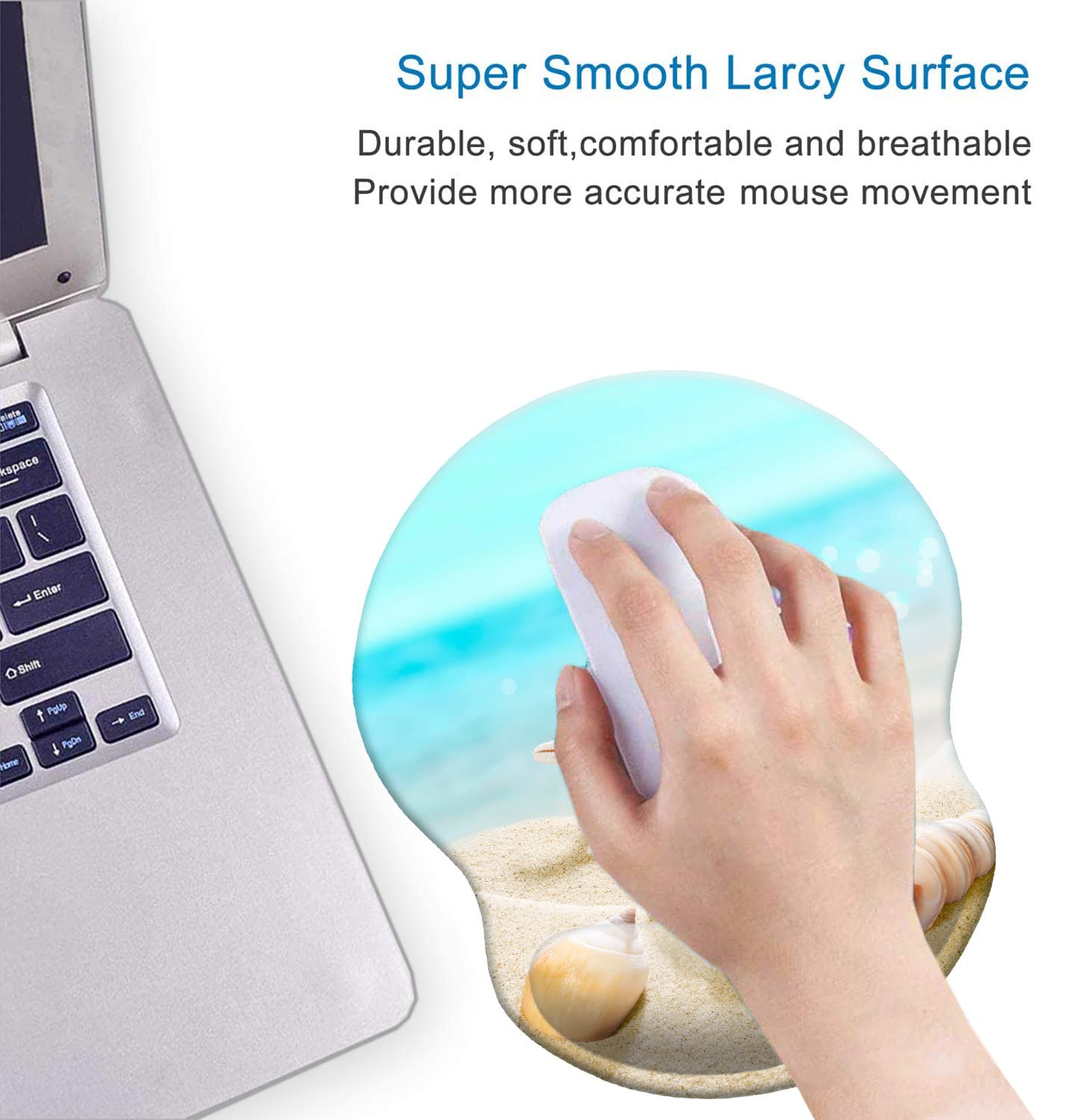 Ergonomic Wrist Mouse Pad with Comfortable Wrist Rest Support - Smooth Cloth Gaming Mouse Pad for Computer, Laptop, Office & Home Use - Perfect for Long Work Hours, Gaming Sessions & Typing Comfort (Shell Beach Design)